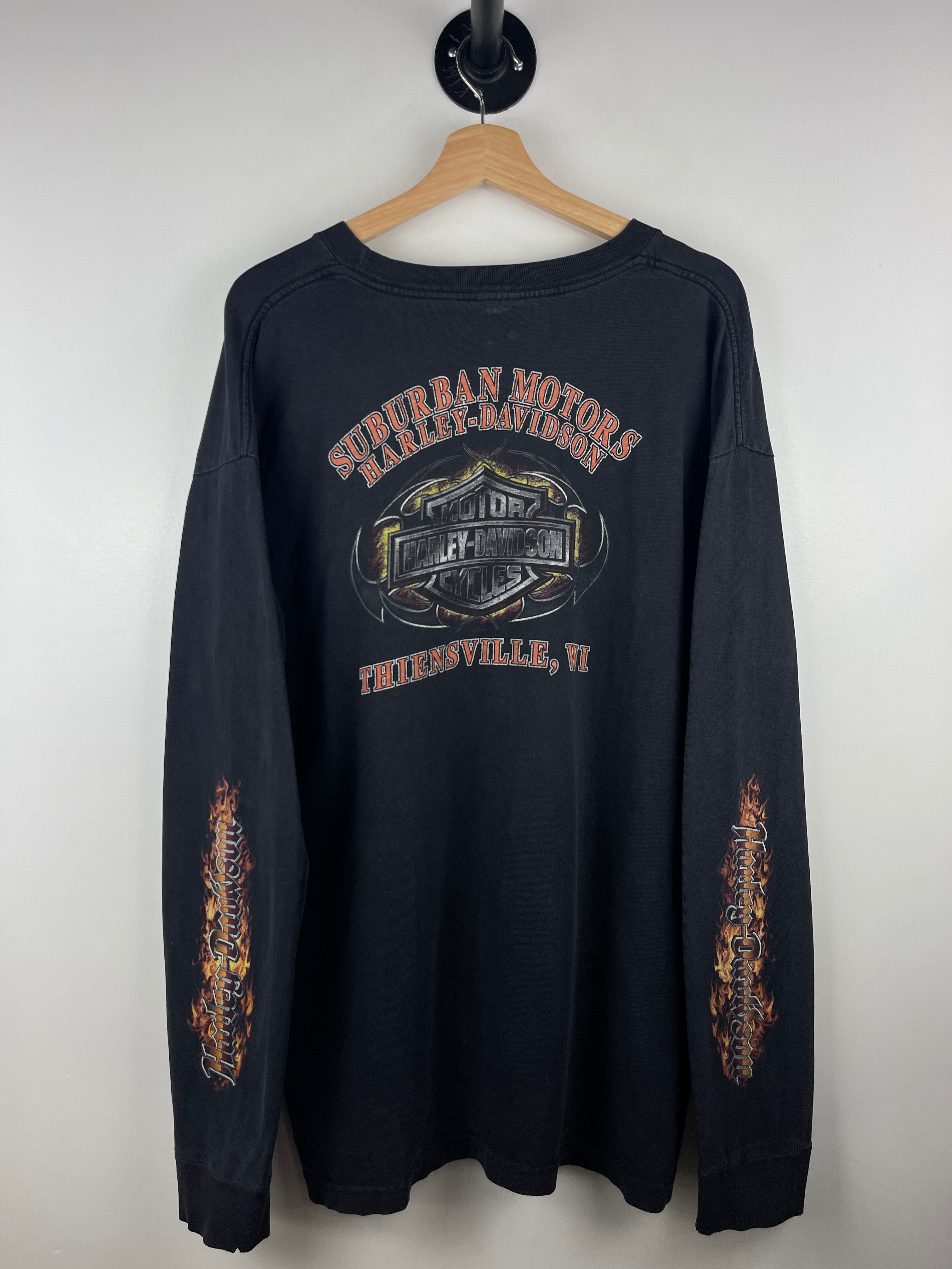 Vintage Harley Davidson Flame Ball Wisconsin Black Long Sleeve
