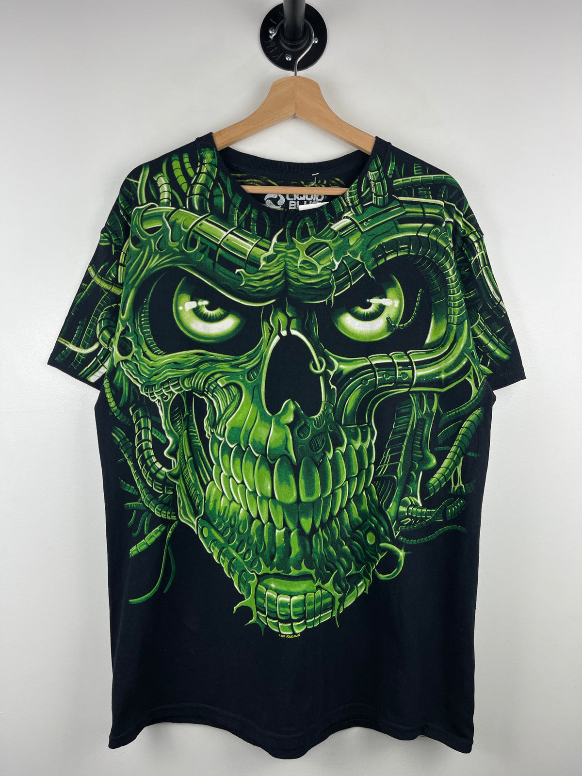 Vintage Liquid Blue Skull Black Tee