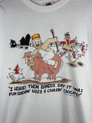 Vintage I Heard Them Bikers Say It Was Fun Ridin Hogs Comedy White Tee