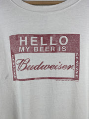Vintage Budweiser Hello My Beer Is White Tee