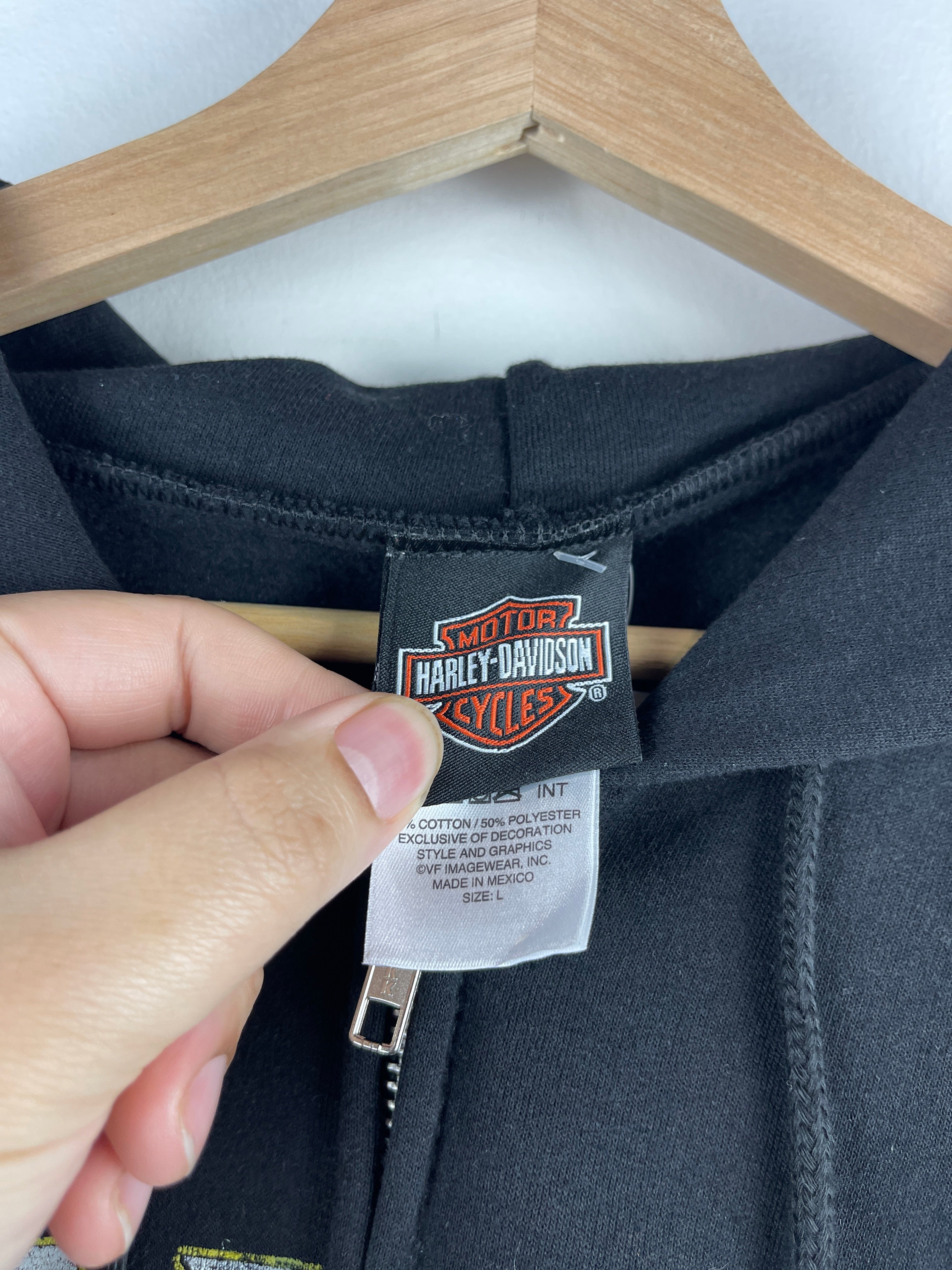 Vintage Harley Davidson Flames Black Zip Up Hoodie