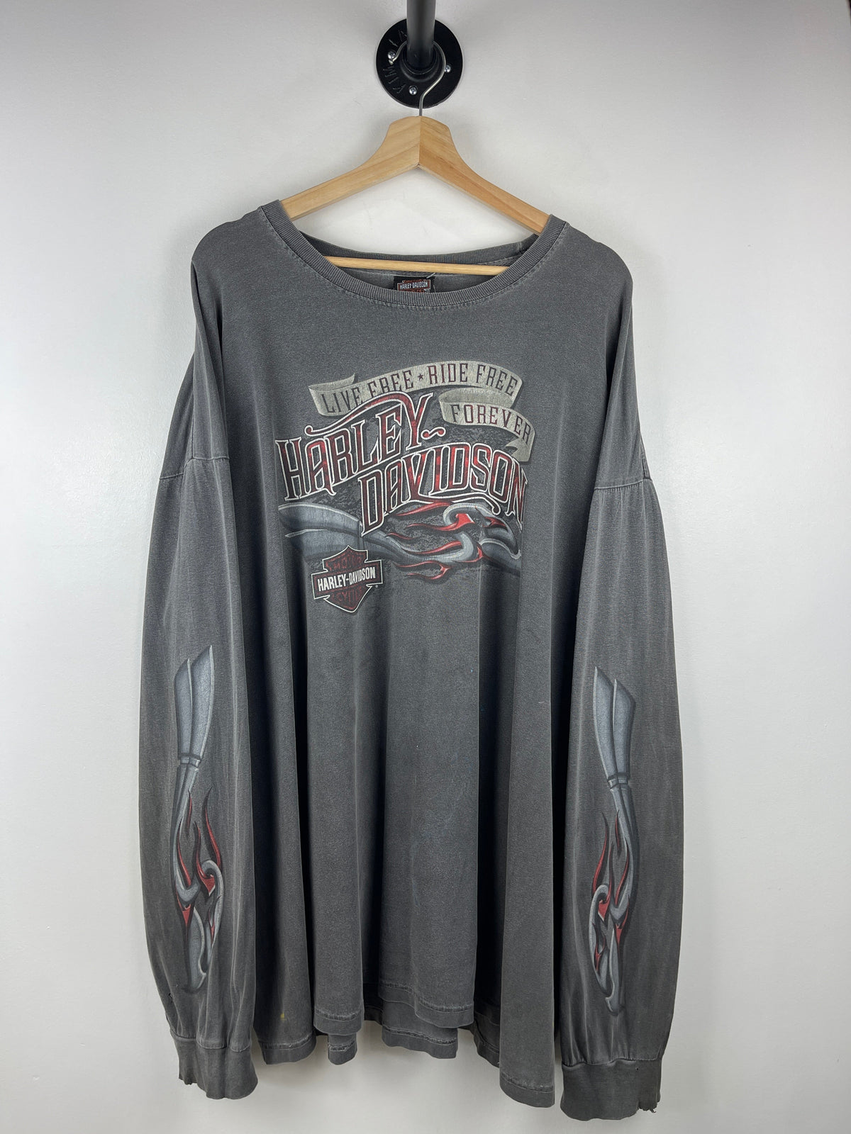 Vintage Harley Davidson Flames Tribal Indianapolis Indiana Dark Grey Long Sleeve