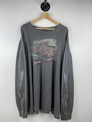 Vintage Harley Davidson Flames Tribal Indianapolis Indiana Dark Grey Long Sleeve