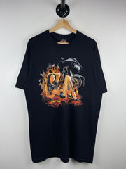 Vintage Harley Davidson Pin Up Girl Flames Black Tee