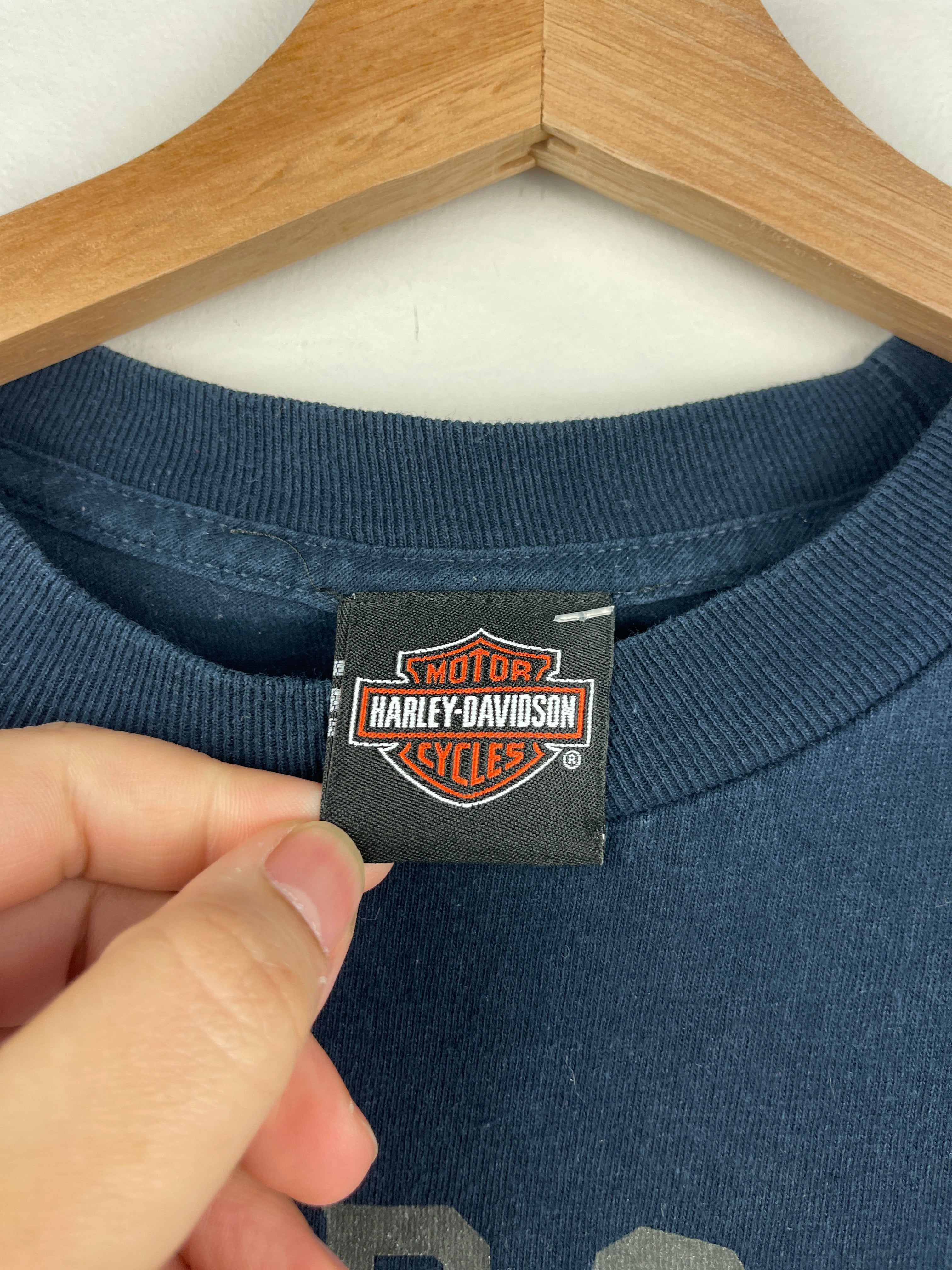 Vintage Harley Davidson Skull Decatur Illinois Navy Tee