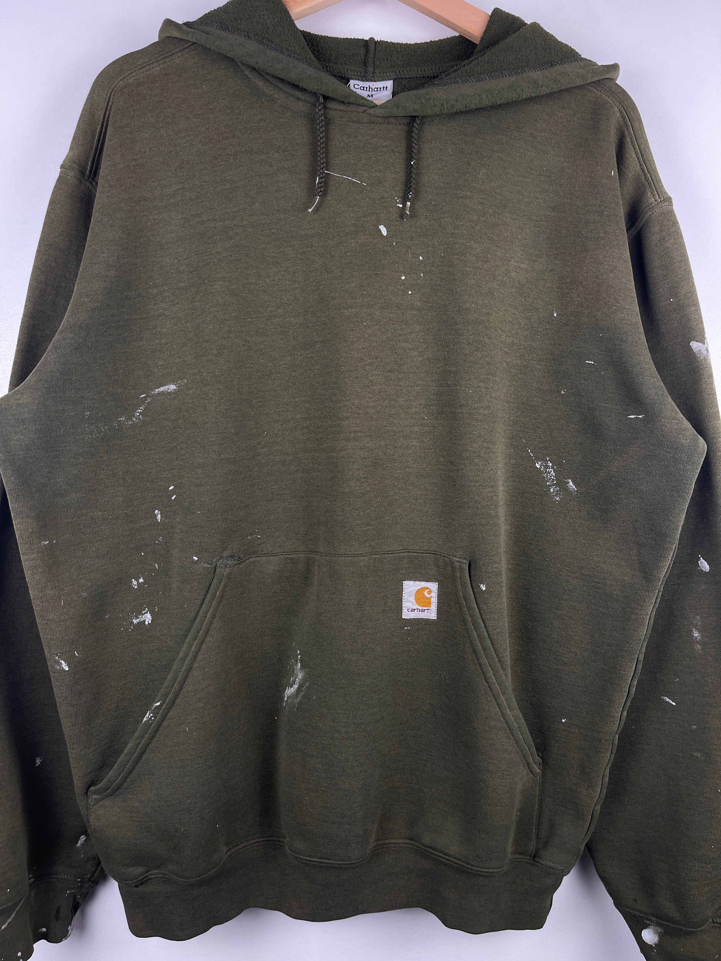 Vintage Carhartt Patch Paint Splattered Green Hoodie