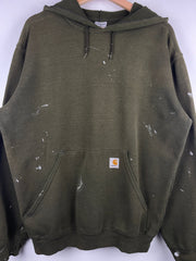 Vintage Carhartt Patch Paint Splattered Green Hoodie
