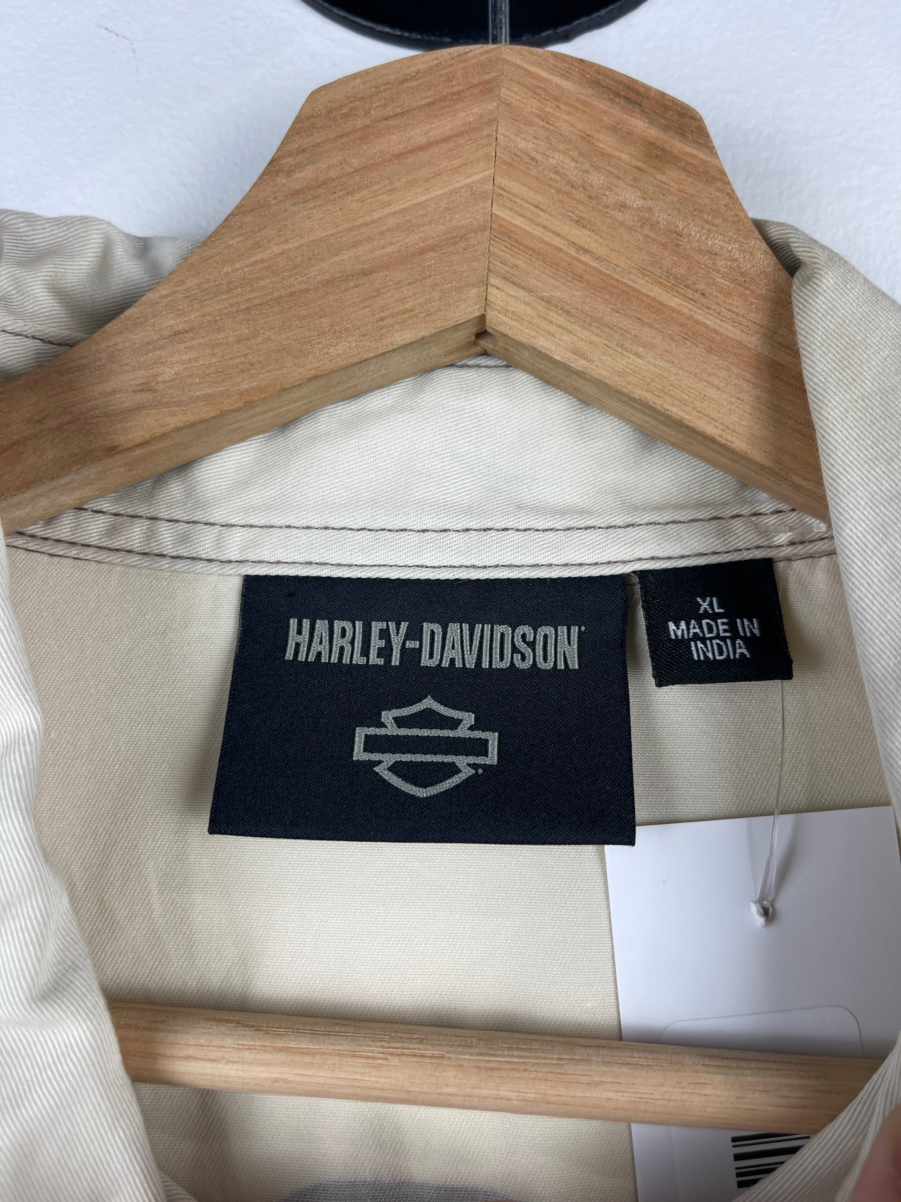 Vintage Harley Davidson Skull Cream Short Sleeve Button Up Shirt