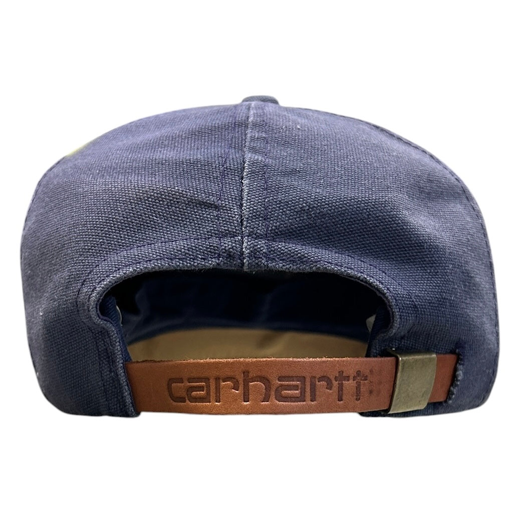 Vintage Carhartt Script Navy Leather Strapback Hat