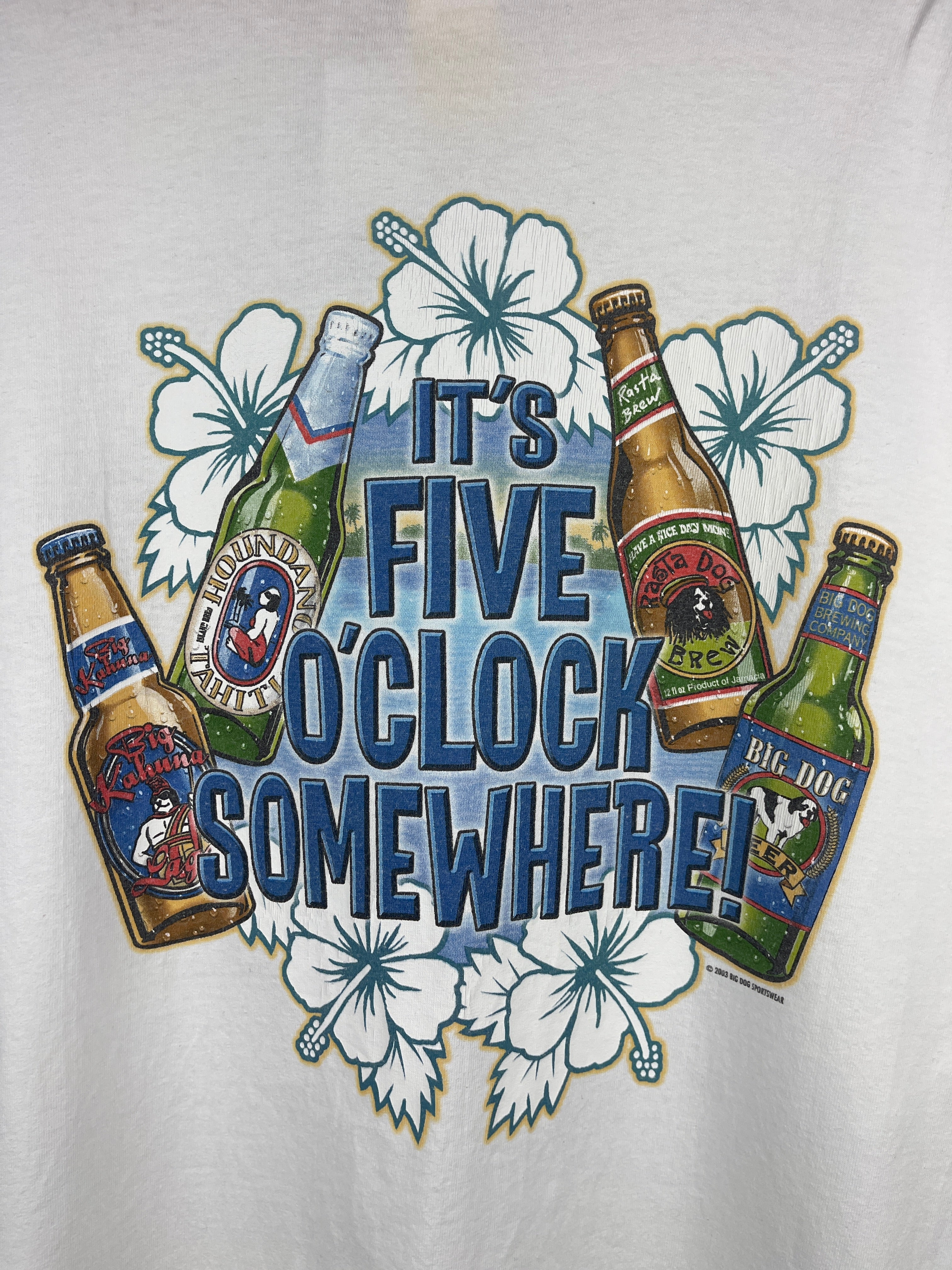 Vintage Big Dogs Its Five O'Clock Somewhere Beer White Tee