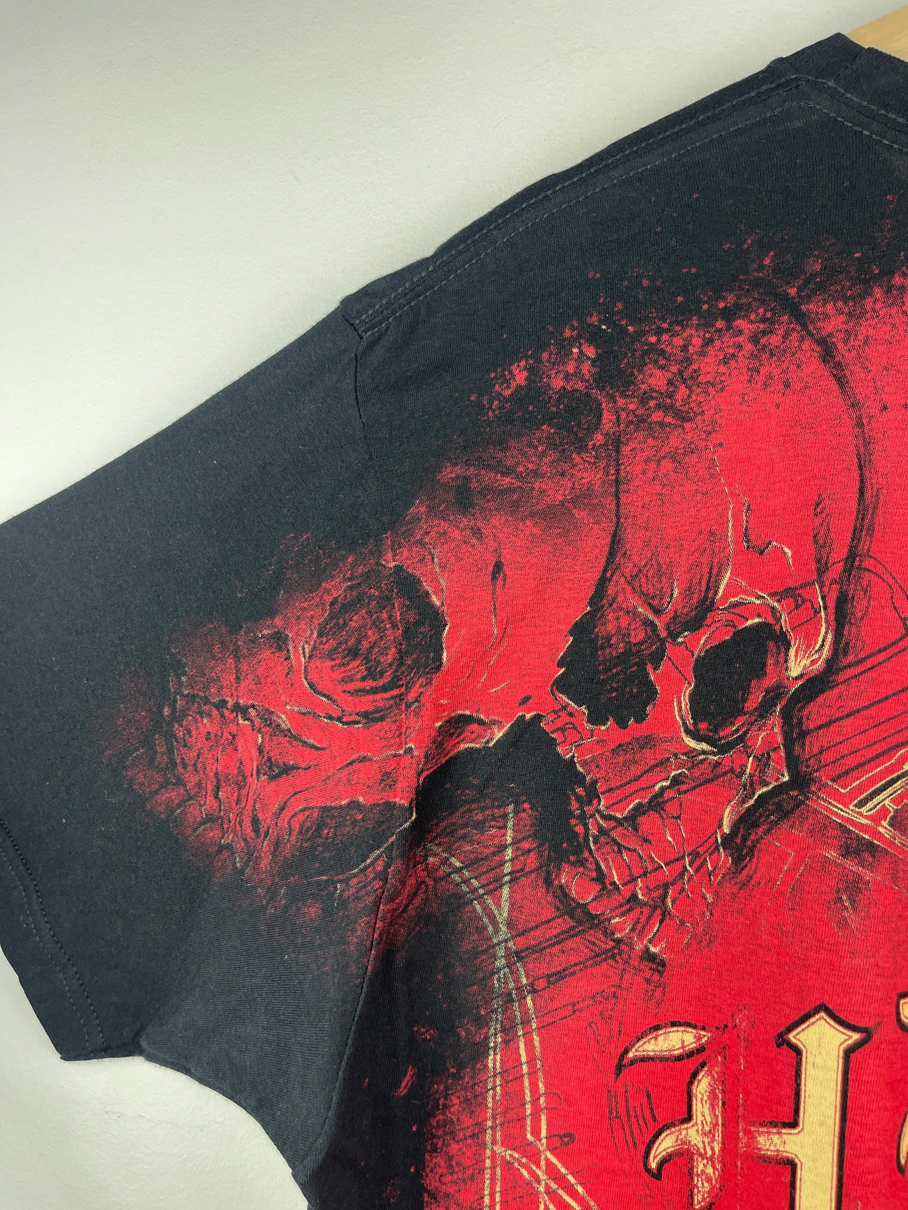Vintage Harley Davidson Skulls Tribal All Over Black & Red  Print Tee