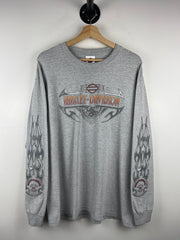 Vintage Harley Davidson Flames Geneva New York Grey Long Sleeve