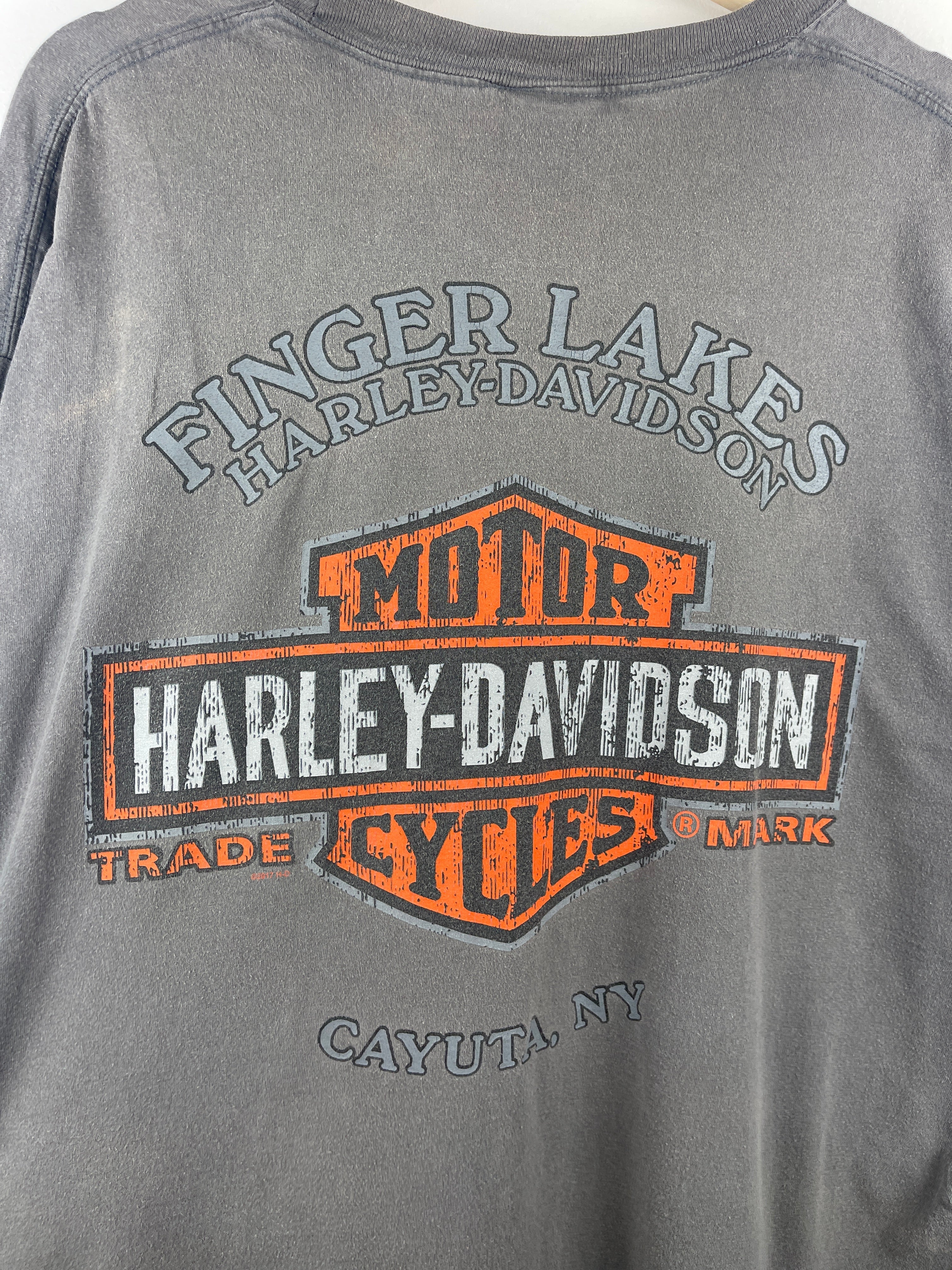 Vintage Harley Davidson Gas Station New York Grey Long Sleeve