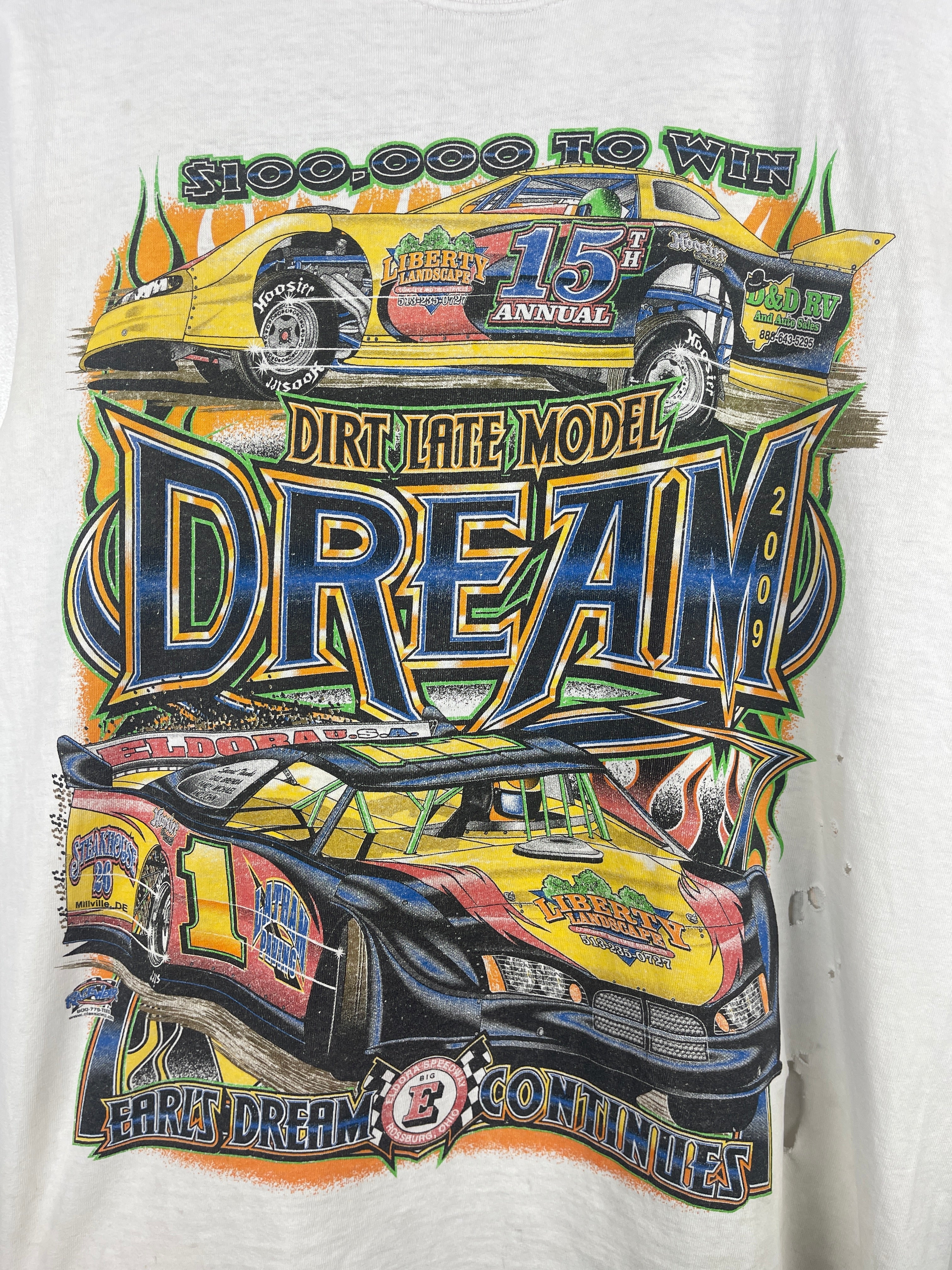 Vintage Dirt Racing Thrashed White Cut Off Tank Top