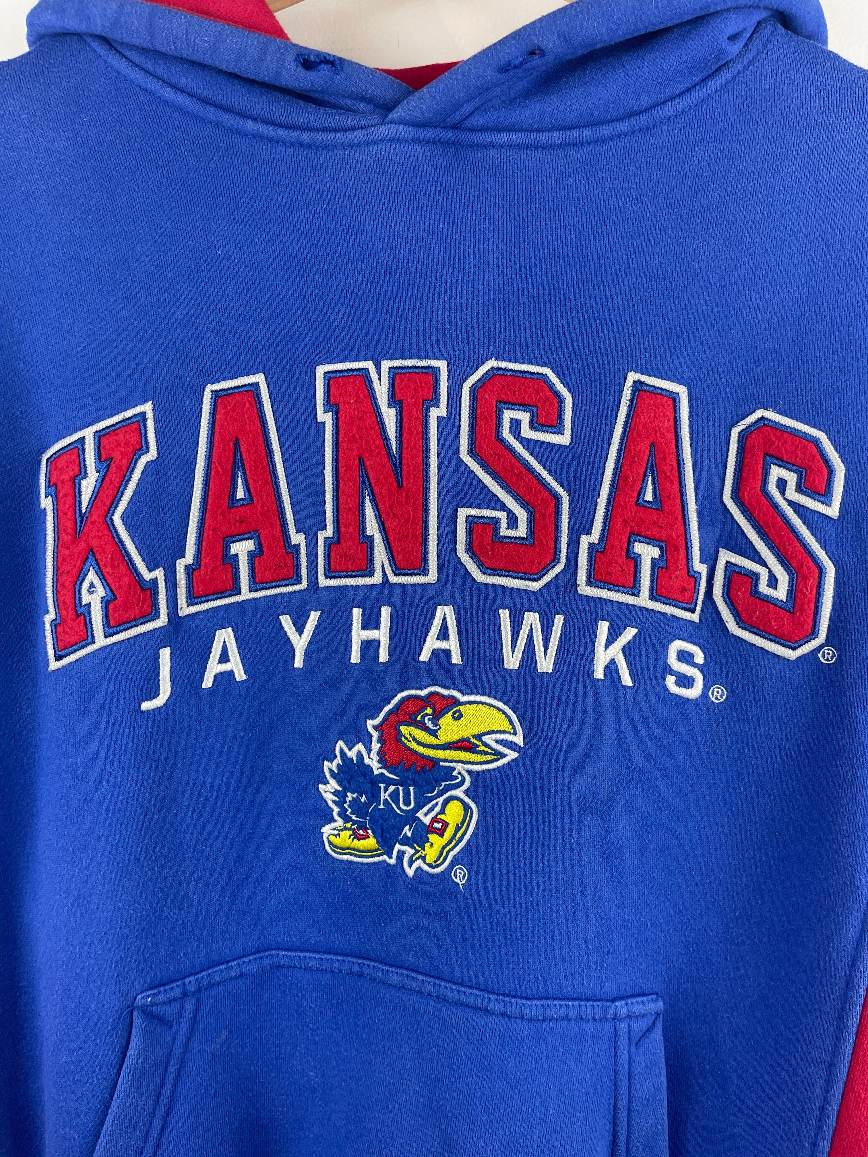 Vintage Kansas Jayhawks University Embroidered Blue Hoodie