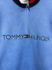 Vintage 90s Tommy Hilfiger Spellout Blue Quarter Zip Fleece Sweater