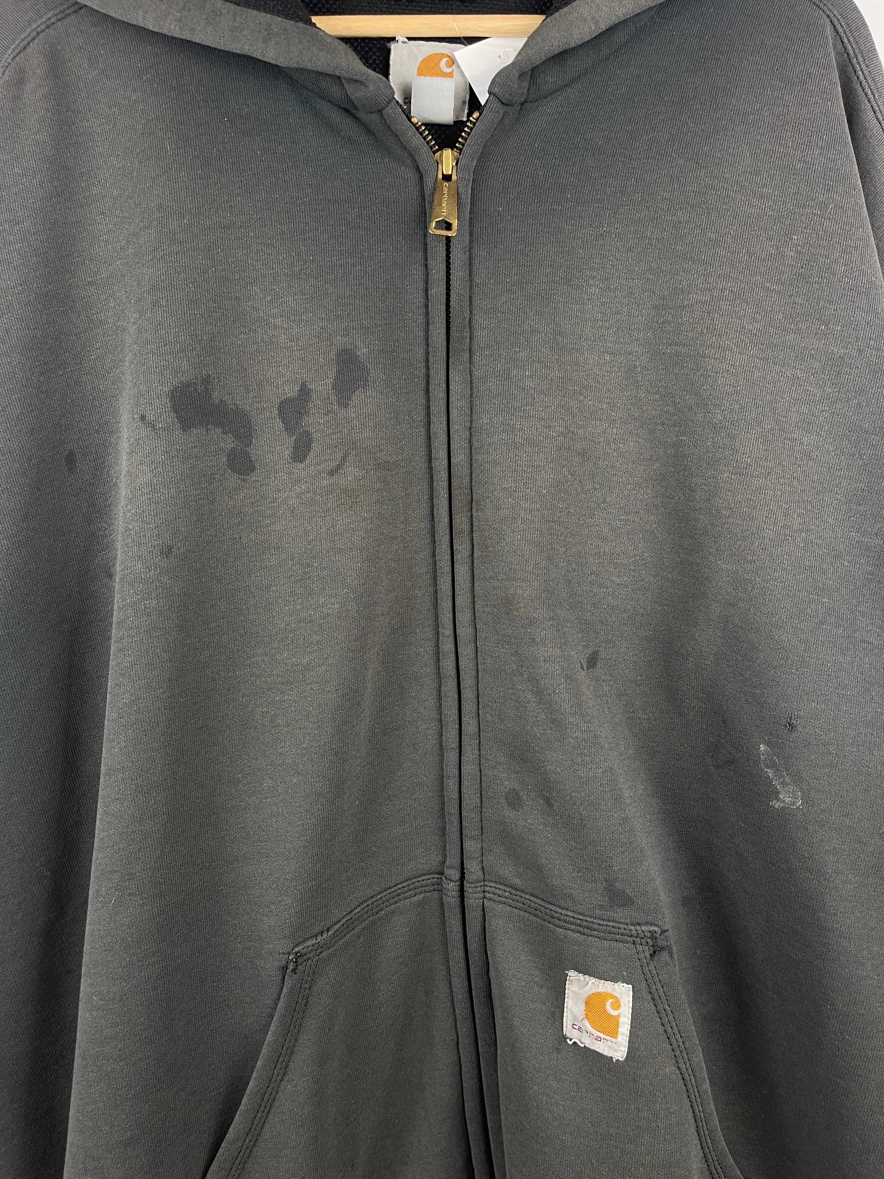 Vintage Carhartt Patch Thermal Lined Faded Thrashed Dark Grey Hoodie