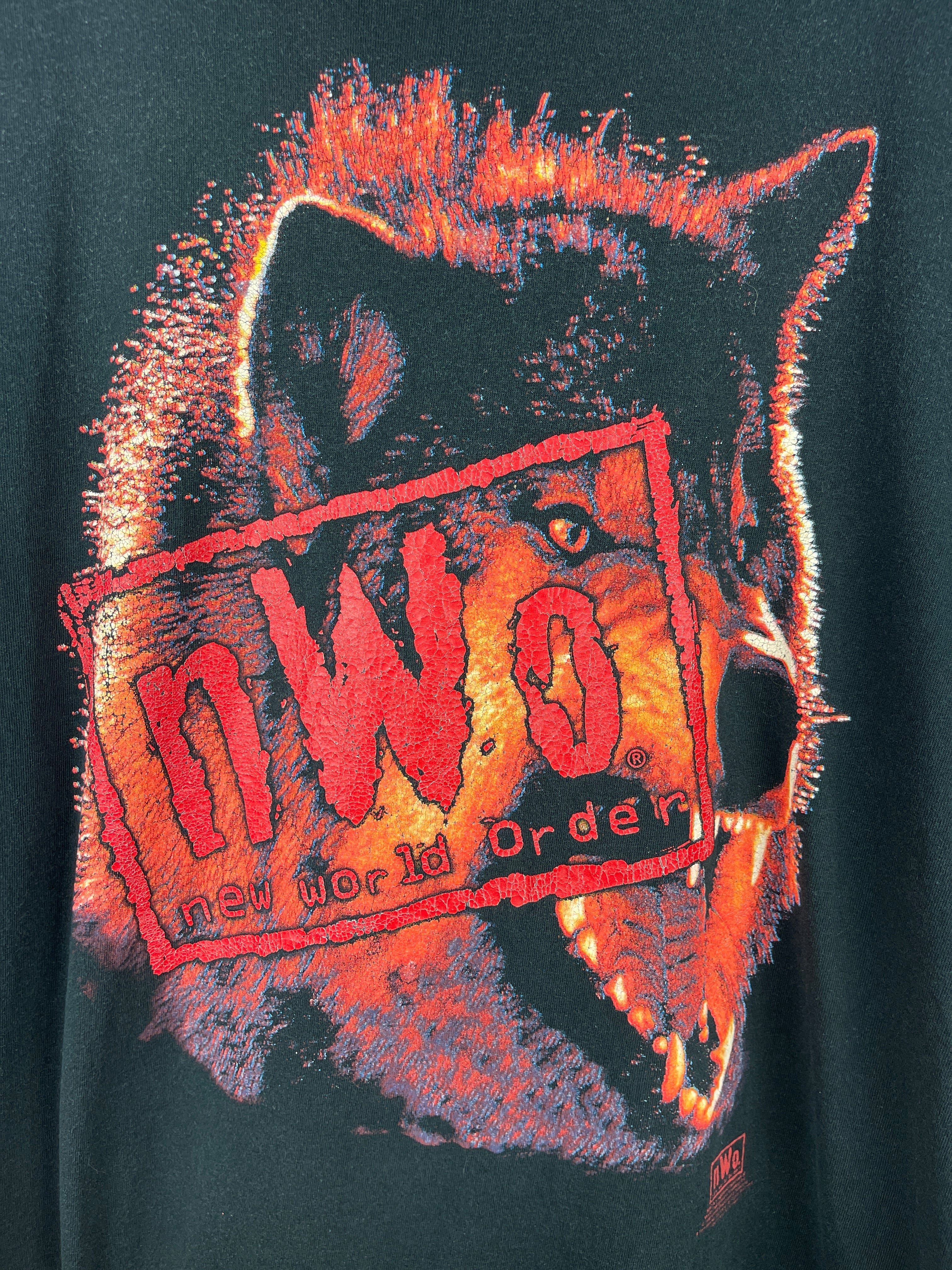 Vintage 90s WWF WCW NWO New World Order Wolf Black Tee