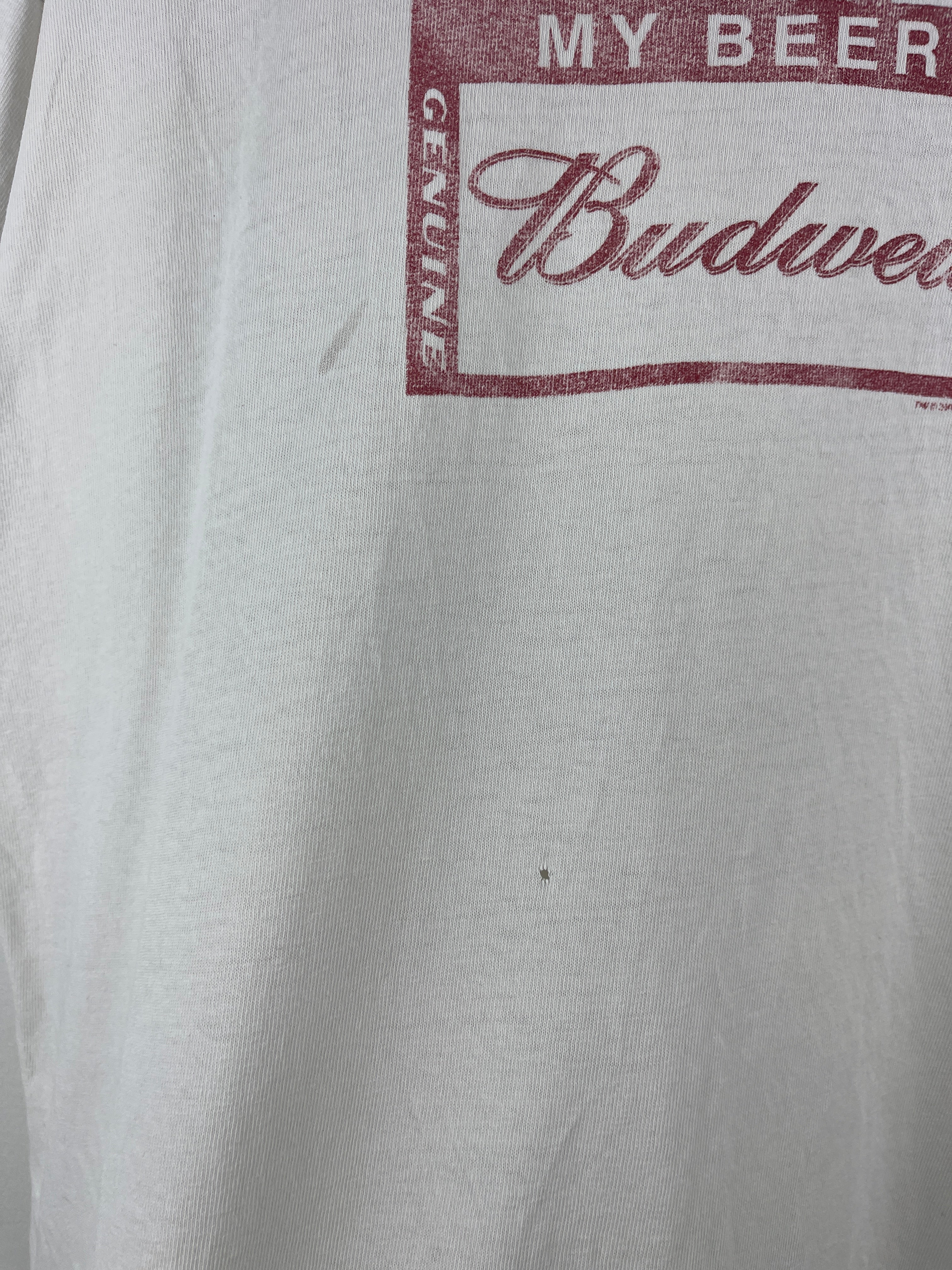 Vintage Budweiser Hello My Beer Is White Tee