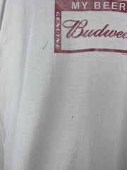 Vintage Budweiser Hello My Beer Is White Tee
