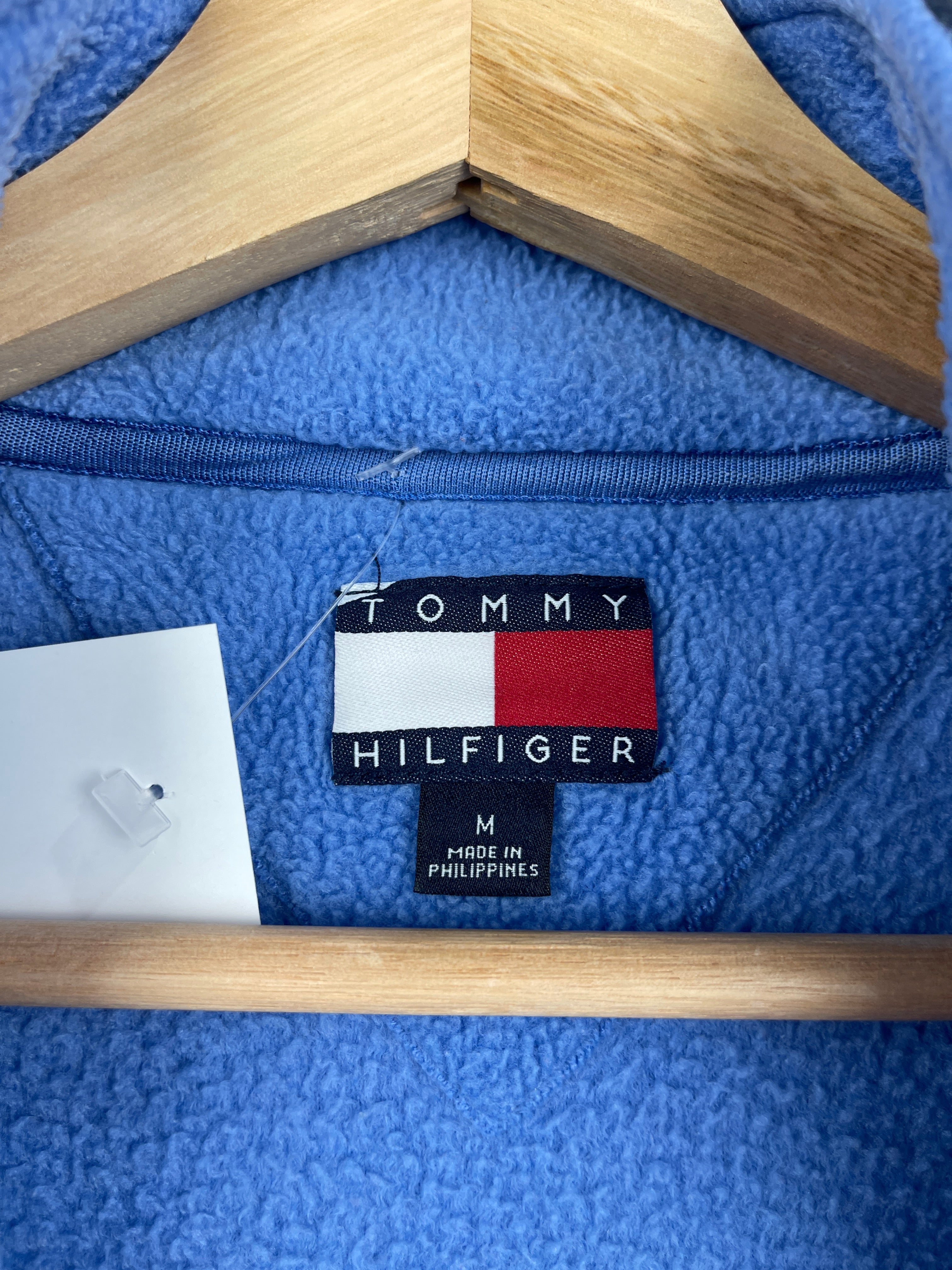 Vintage 90s Tommy Hilfiger Spellout Blue Quarter Zip Fleece Sweater