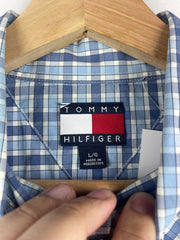 Vintage 90s Tommy Hilfiger Plaid Blue Long Sleeve Button Up Shirt