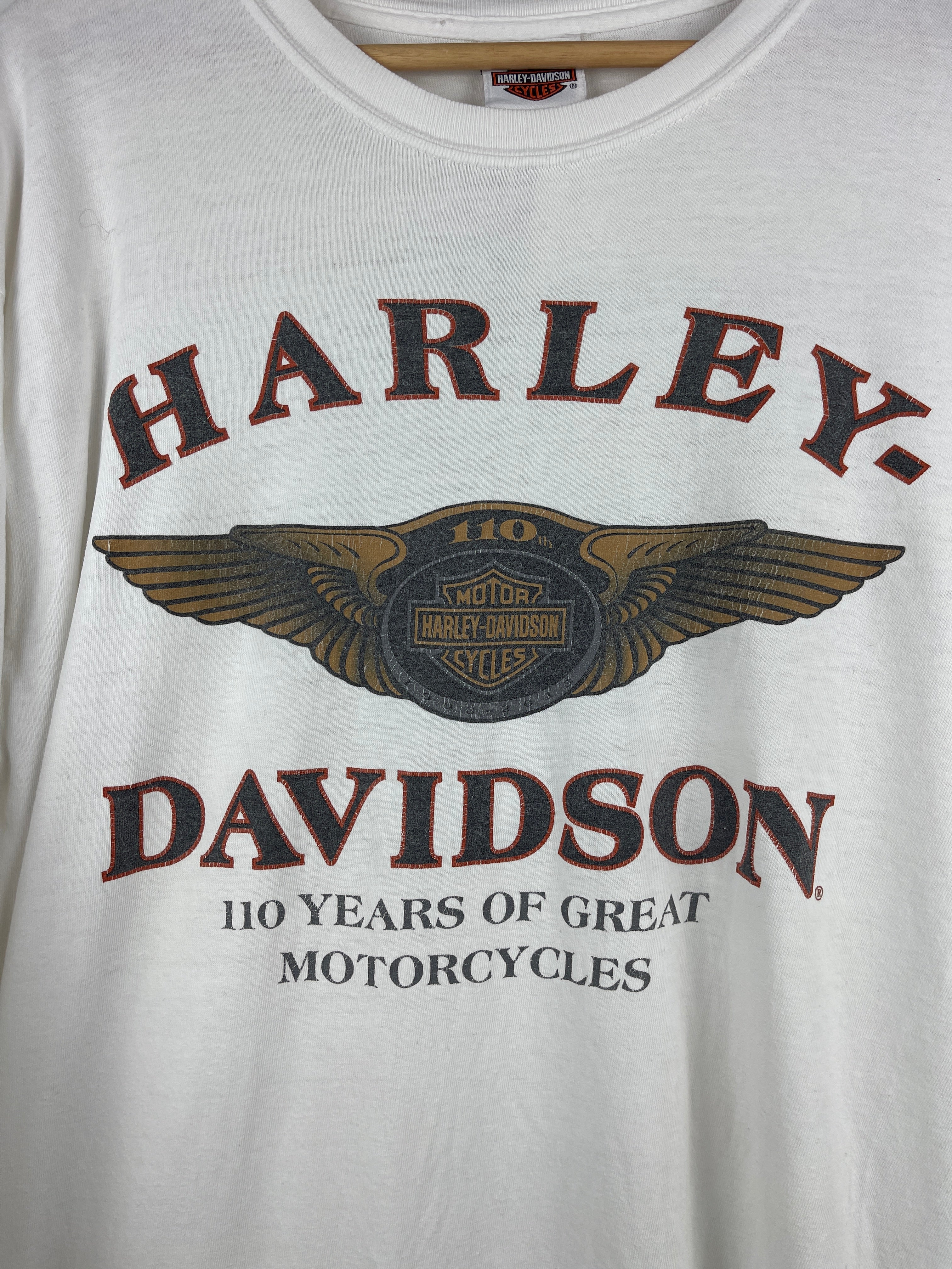 Vintage Harley Davidson Green Bay Wisconsin Thrashed White Long Sleeve