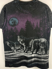 Vintage 90s South Dakota Wolf Nature All Over Print Black Tee