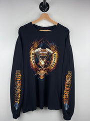 Vintage Harley Davidson Skull Flames Lynwood Washington State Black Long Sleeve