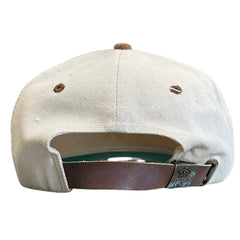 Vintage 90s Will Golf For Food Beige & Brown Leather Strapback Hat