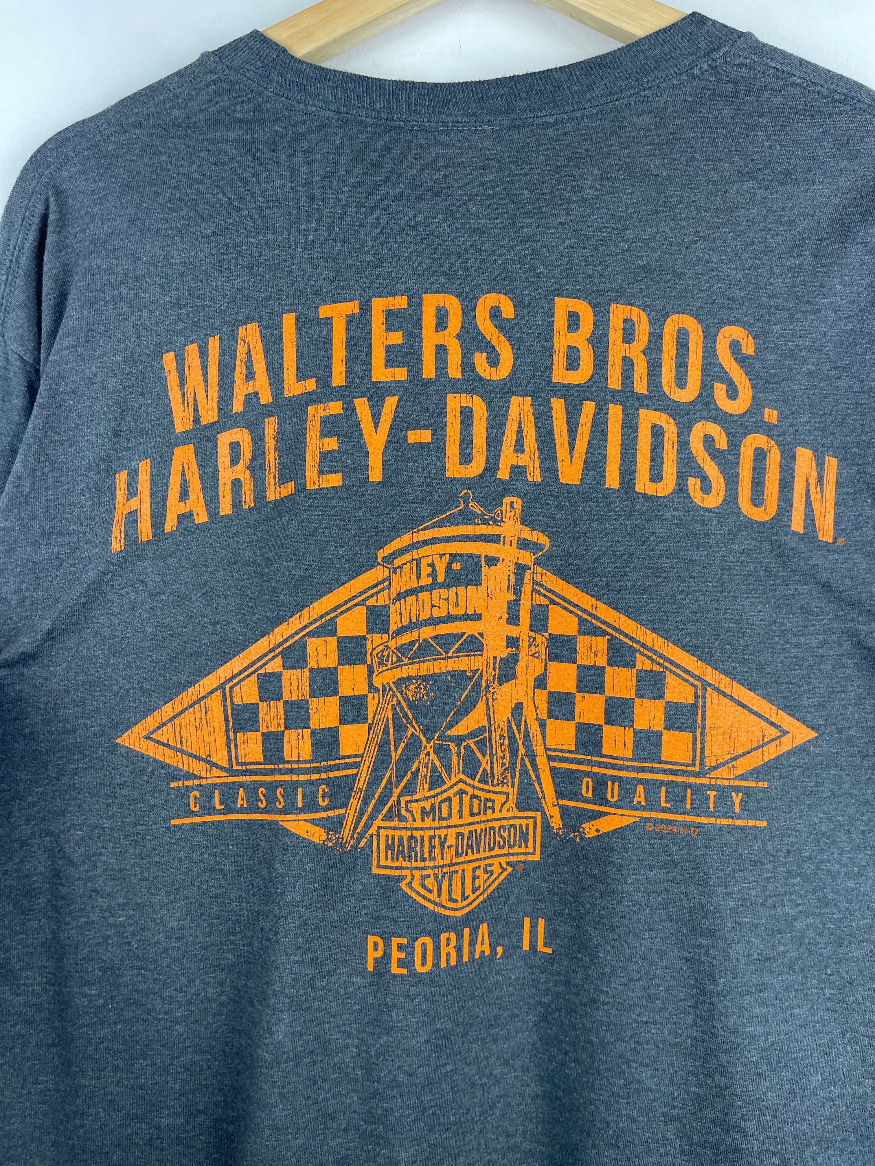 Vintage Harley Davidson Eagle Peoria Illinois Grey Long Sleeve