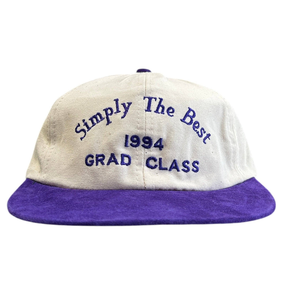 Vintage 90s Waterloo Wilfrid Laurier University Grad Class Cream Leather Strapback Hat