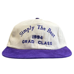 Vintage 90s Waterloo Wilfrid Laurier University Grad Class Cream Leather Strapback Hat