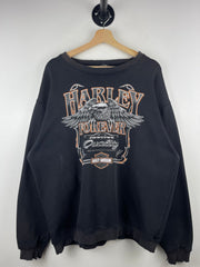 Vintage Harley Davidson Eagle Milwaukee Thrashed Black Crewneck