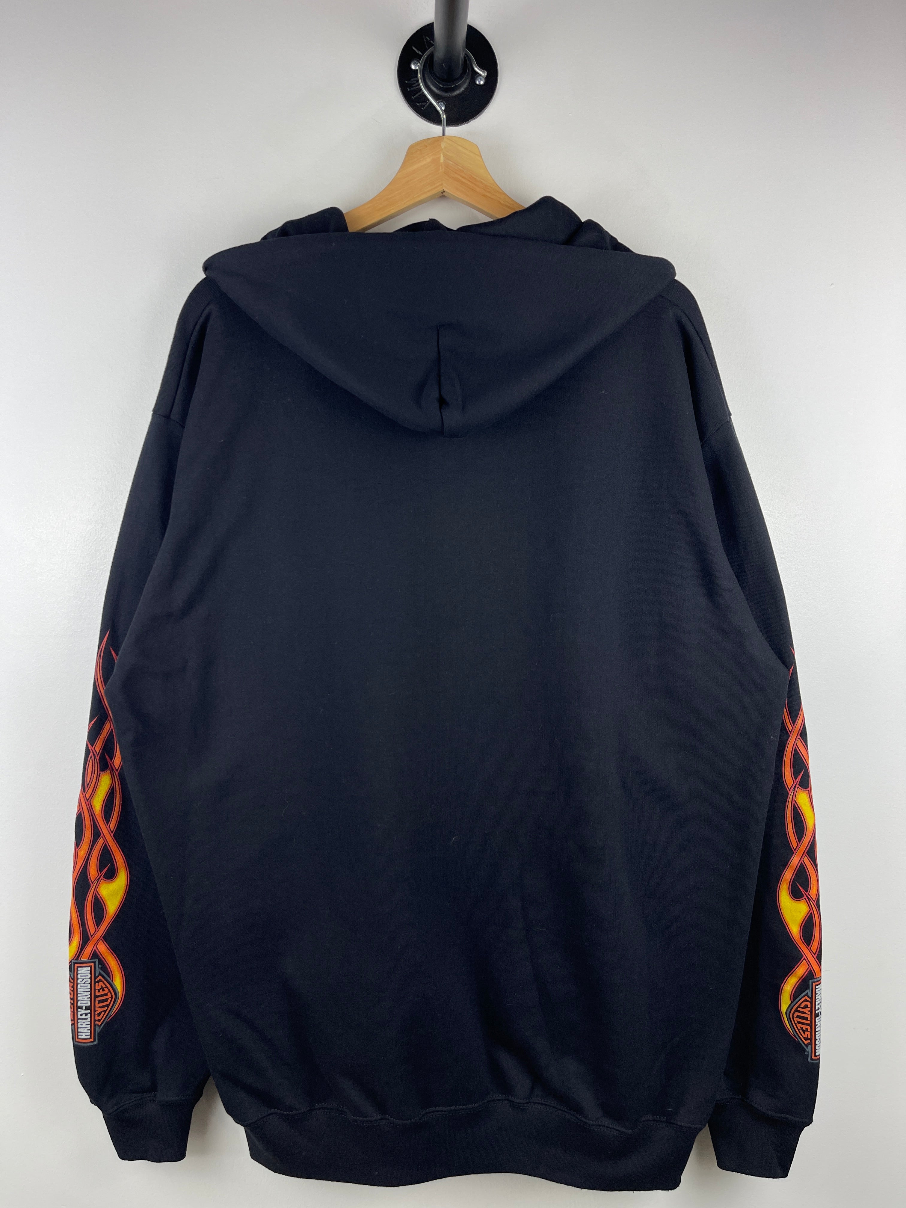 Vintage Harley Davidson Flames Black Zip Up Hoodie
