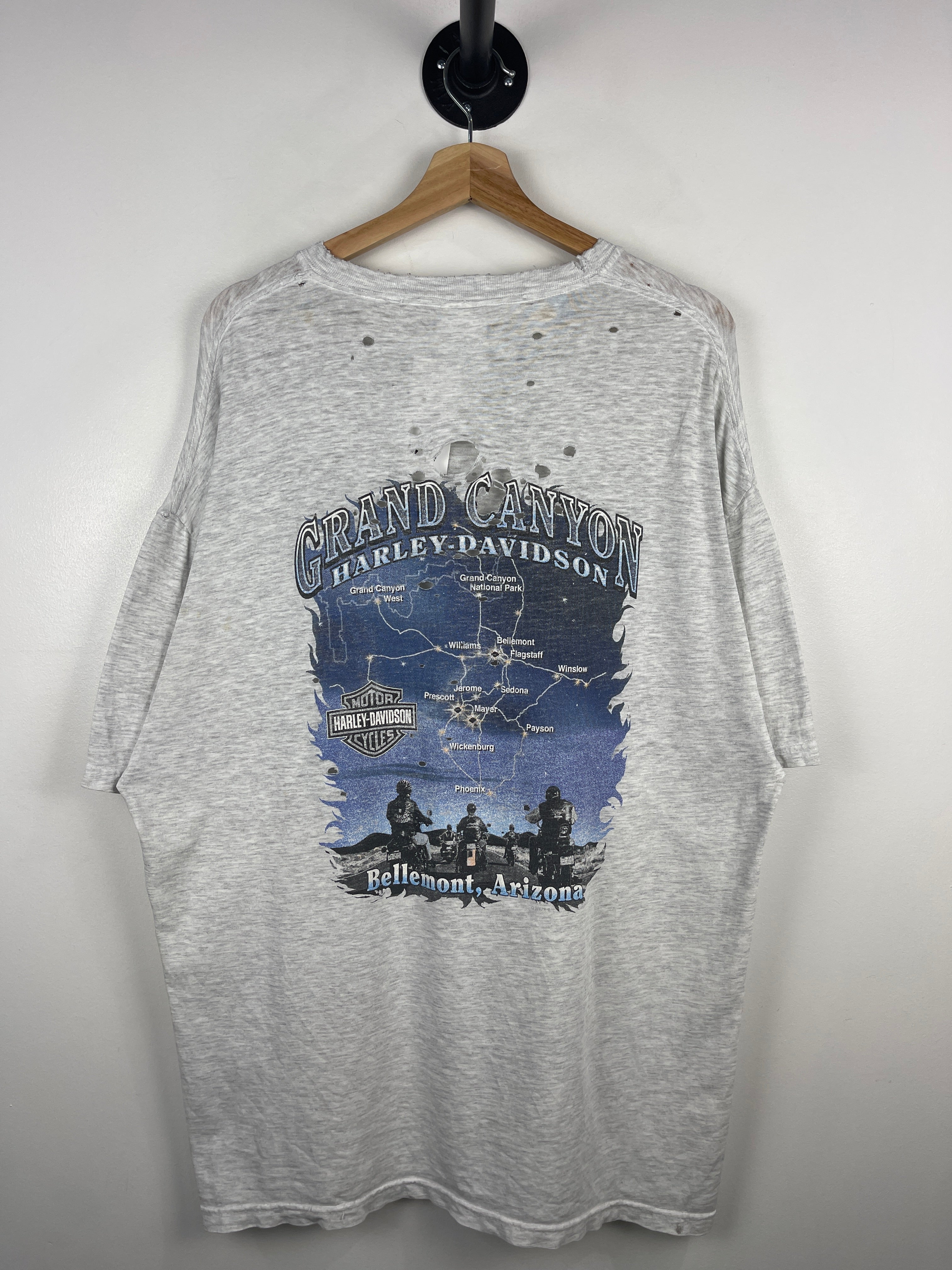 Vintage Harley Davidson Bellemont Arizona Thrashed Grey Pocket Tee
