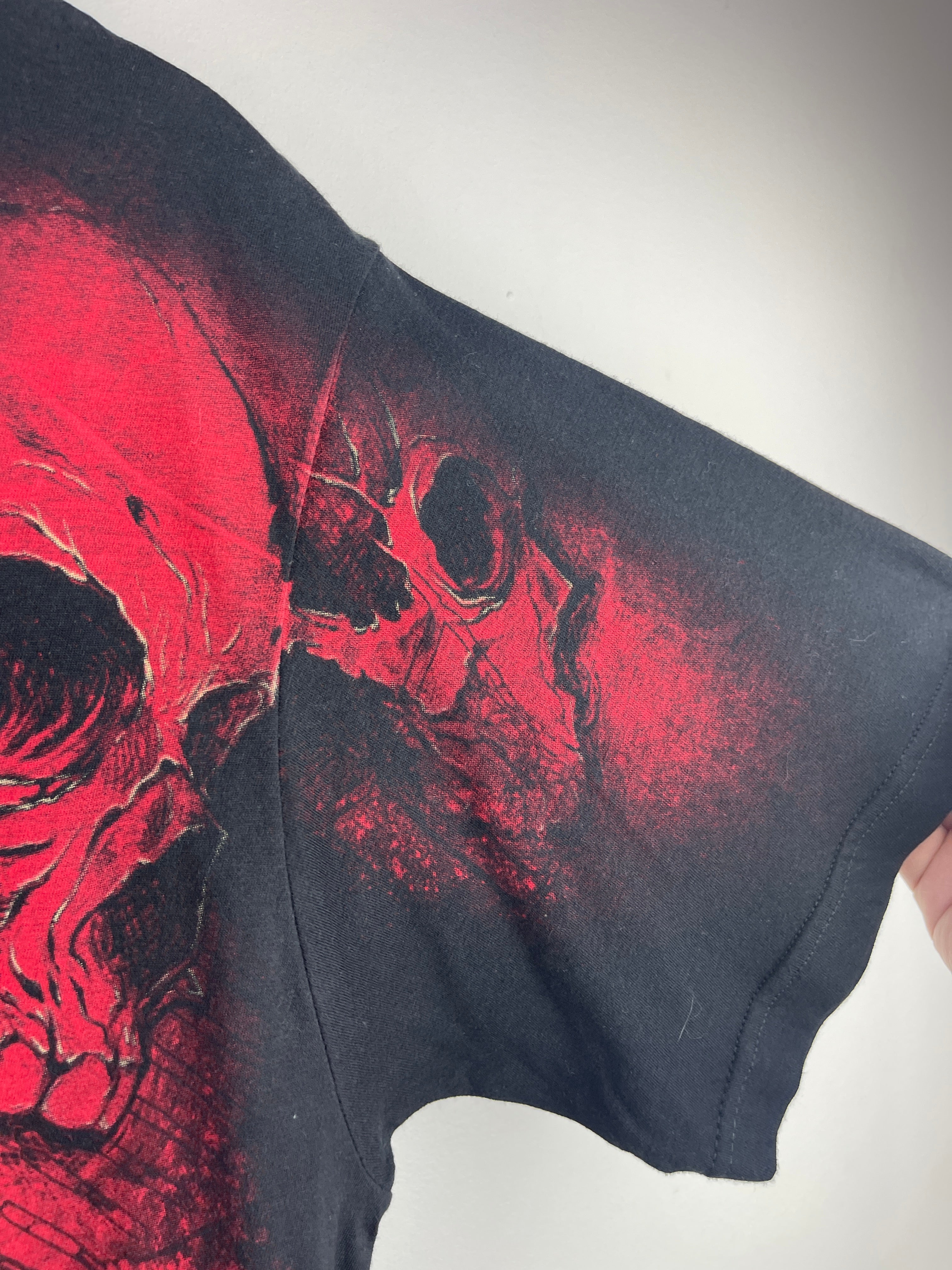 Vintage Harley Davidson Skulls Tribal All Over Black & Red  Print Tee