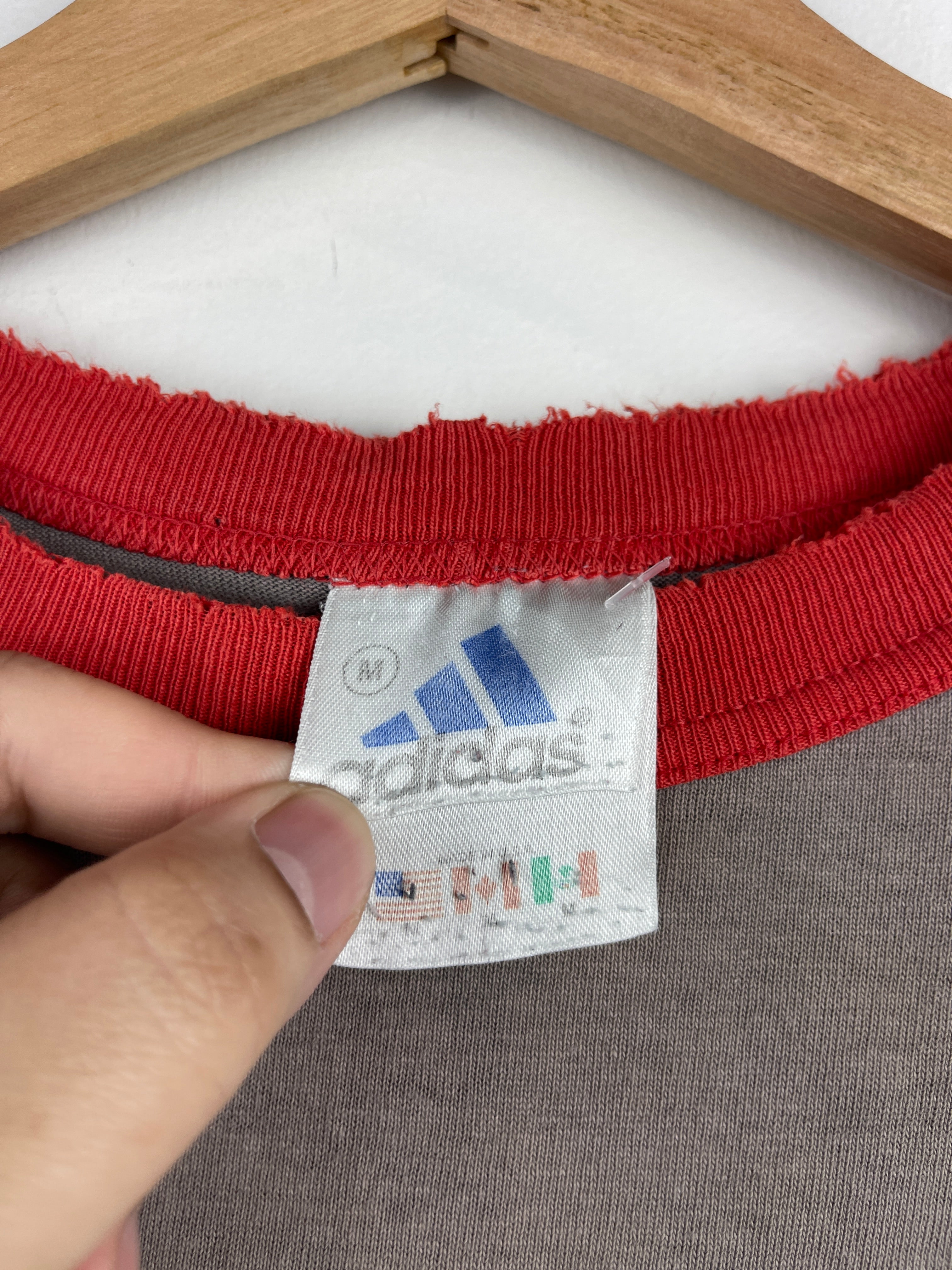 Vintage Adidas Faded Grey & Red Ringer Tee