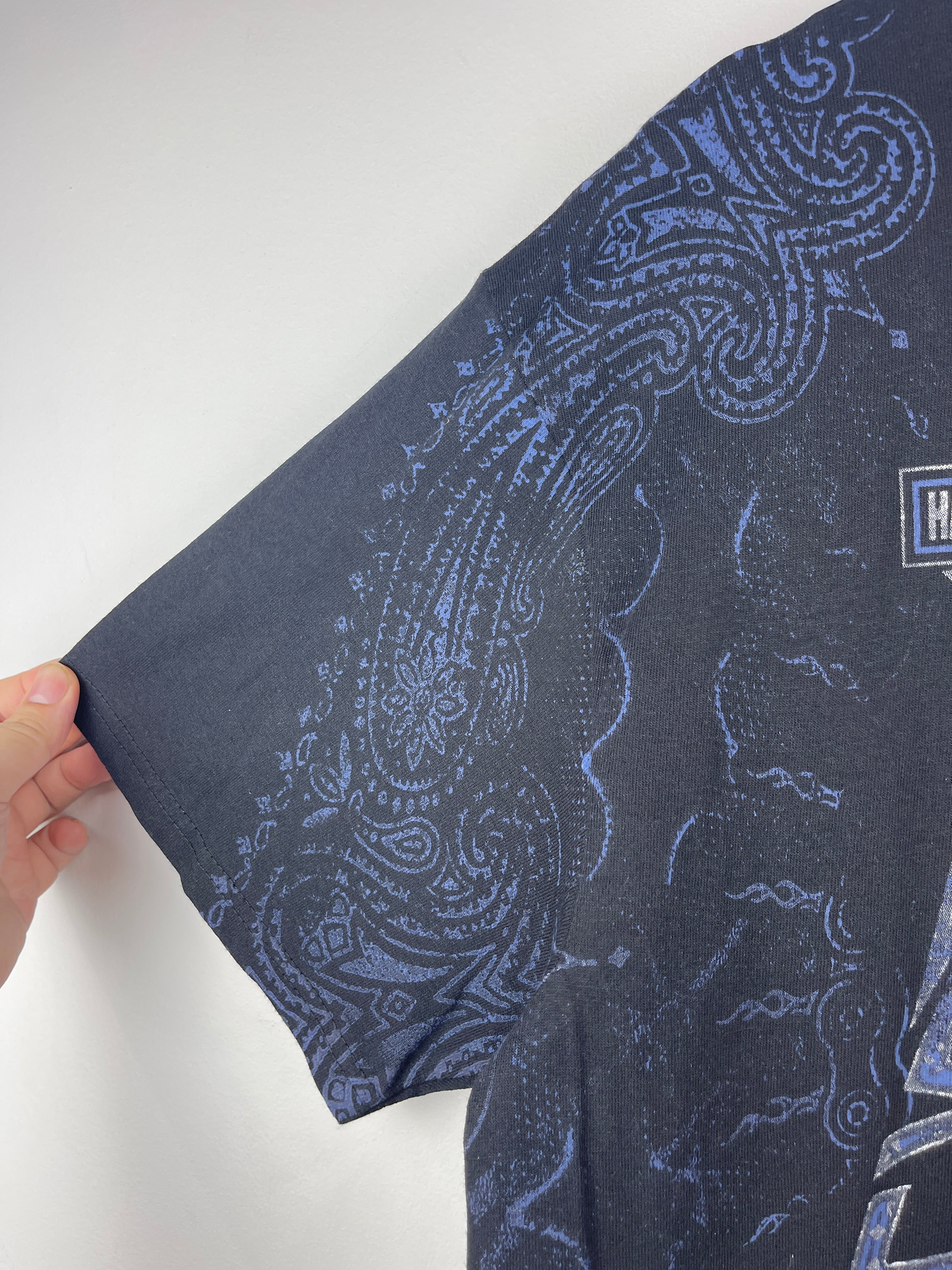 Vintage Harley Davidson Skull Paisley All Over Print Black Tee