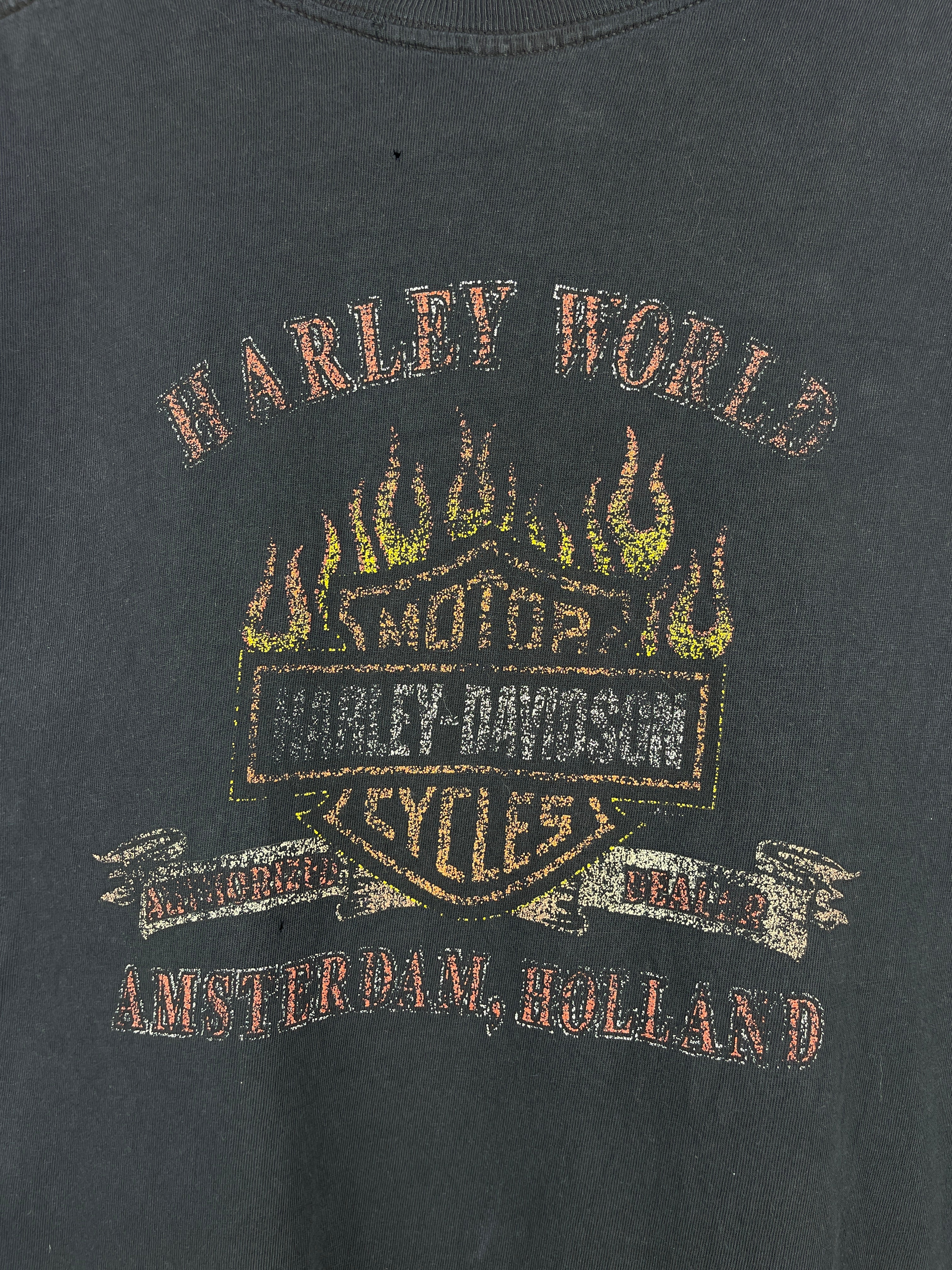 Vintage Harley Davidson Flame Amsterdam Holland Thrashed Black Cut Off Tank Top