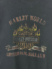 Vintage Harley Davidson Flame Amsterdam Holland Thrashed Black Cut Off Tank Top