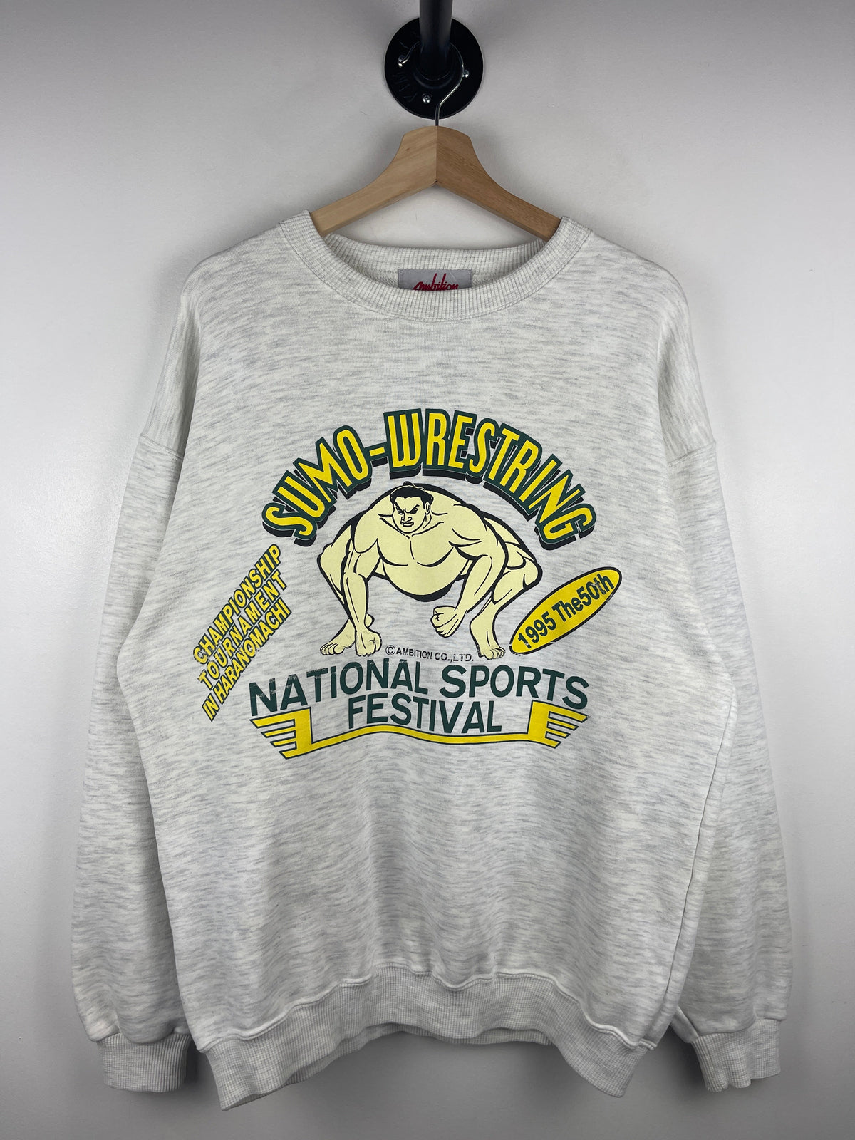 Vintage 90s Sumo Wrestling National Sport Festival Grey Crewneck