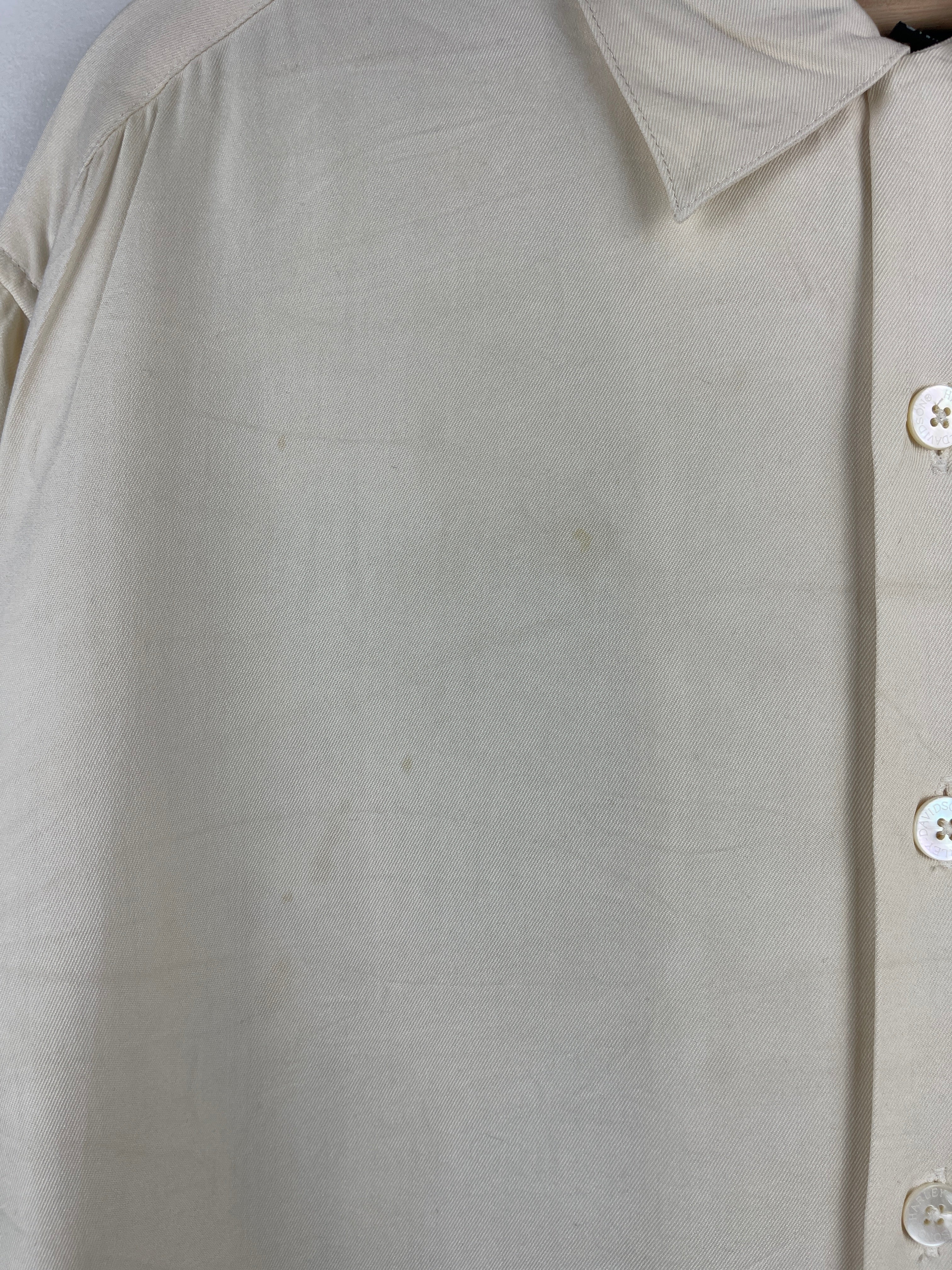 Vintage Harley Davidson Chrome Sweet Chrome Barb Wire Silk Short Sleeve Button Up Shirt