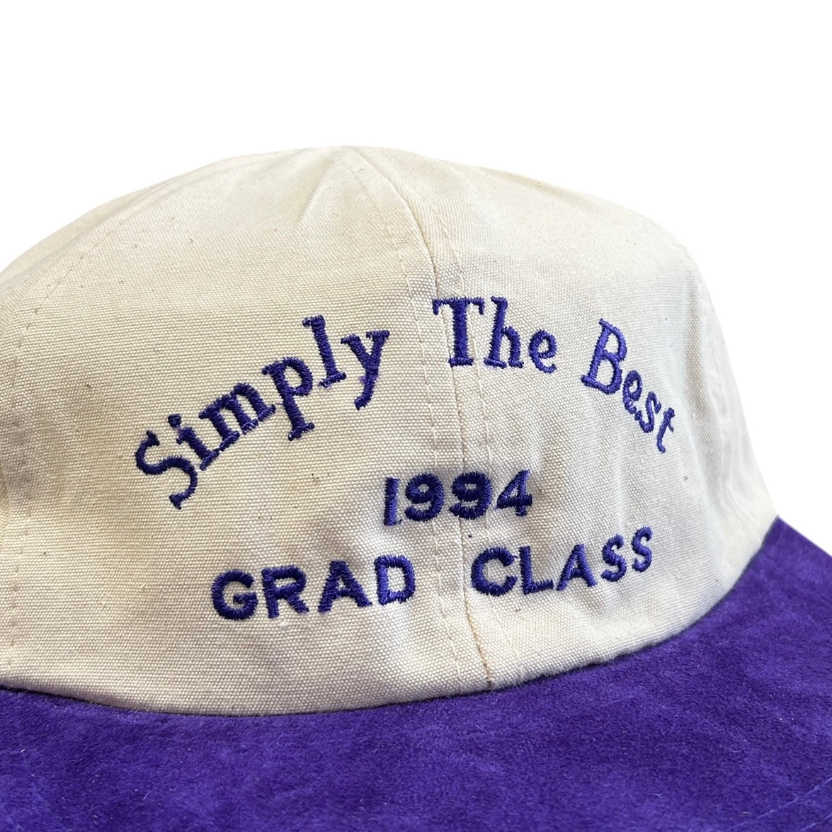 Vintage 90s Waterloo Wilfrid Laurier University Grad Class Cream Leather Strapback Hat