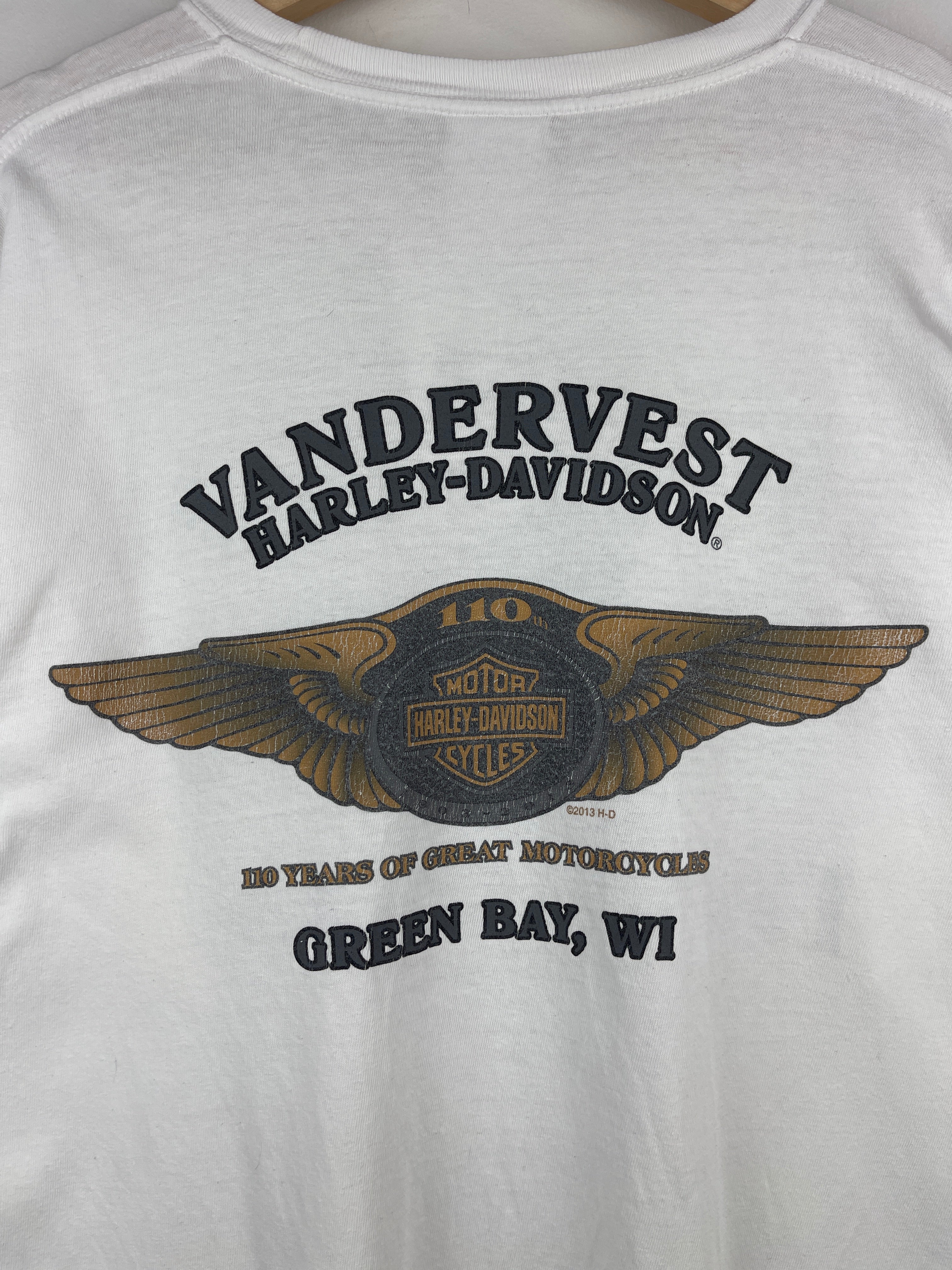 Vintage Harley Davidson Green Bay Wisconsin Thrashed White Long Sleeve