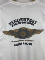 Vintage Harley Davidson Green Bay Wisconsin Thrashed White Long Sleeve