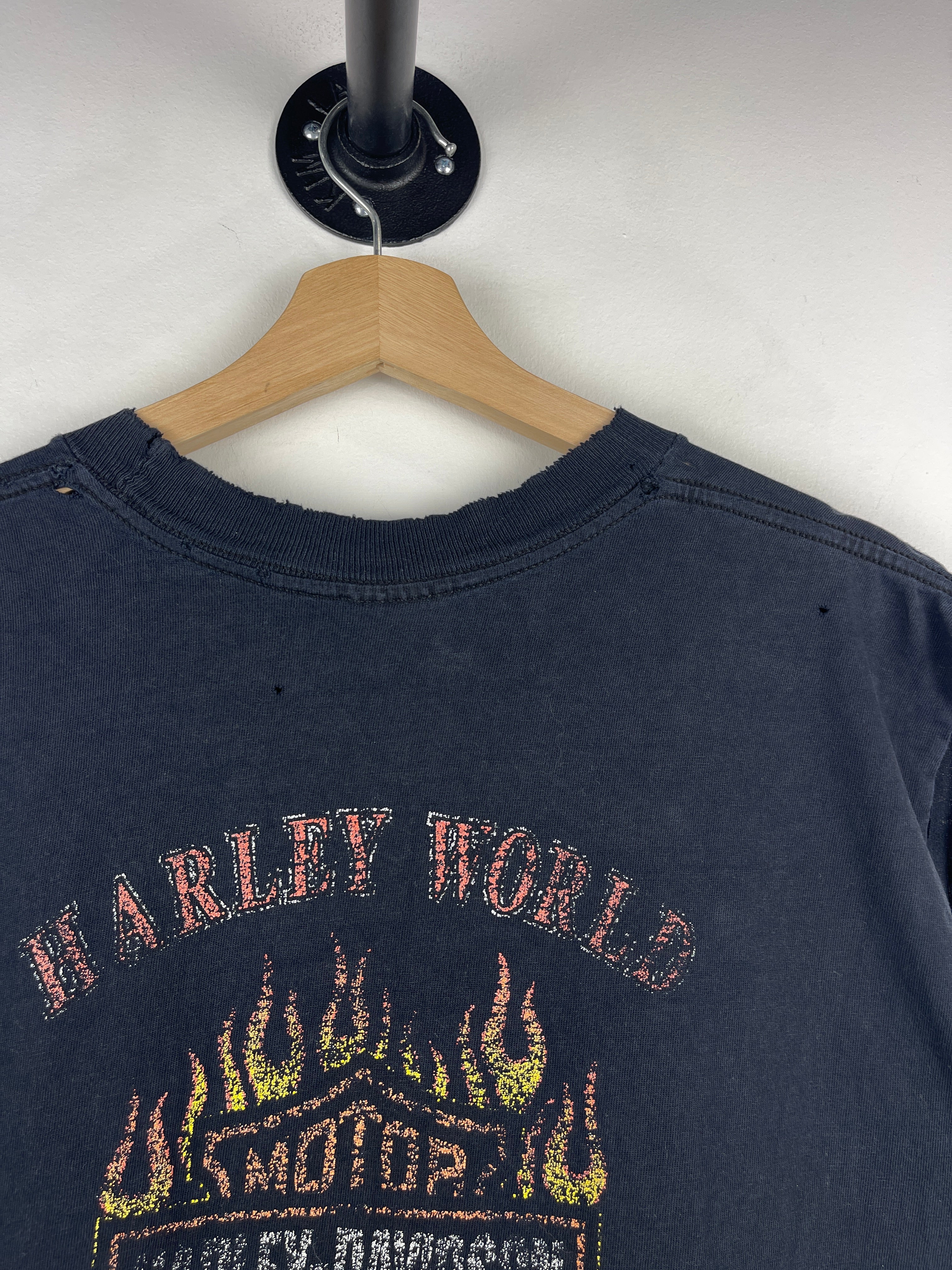 Vintage Harley Davidson Flame Amsterdam Holland Thrashed Black Cut Off Tank Top