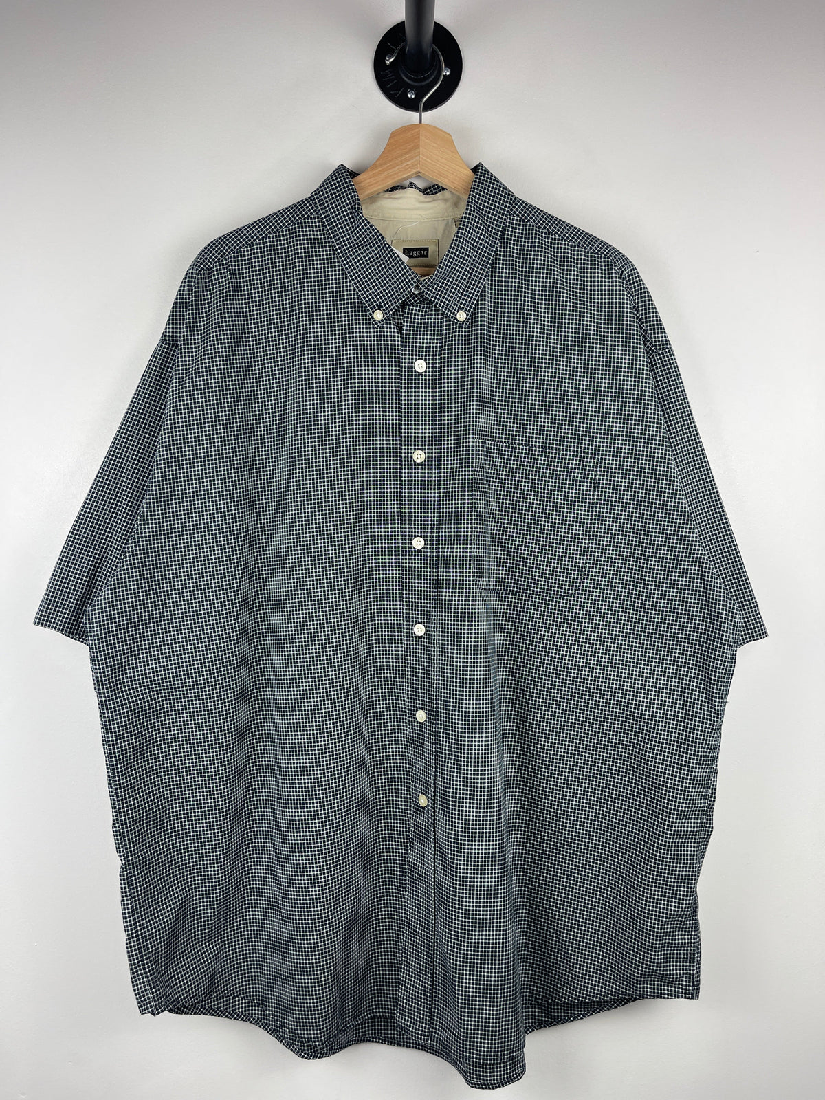 Vintage Haggar Plaid Black & White Short Sleeve Button Up Shirt