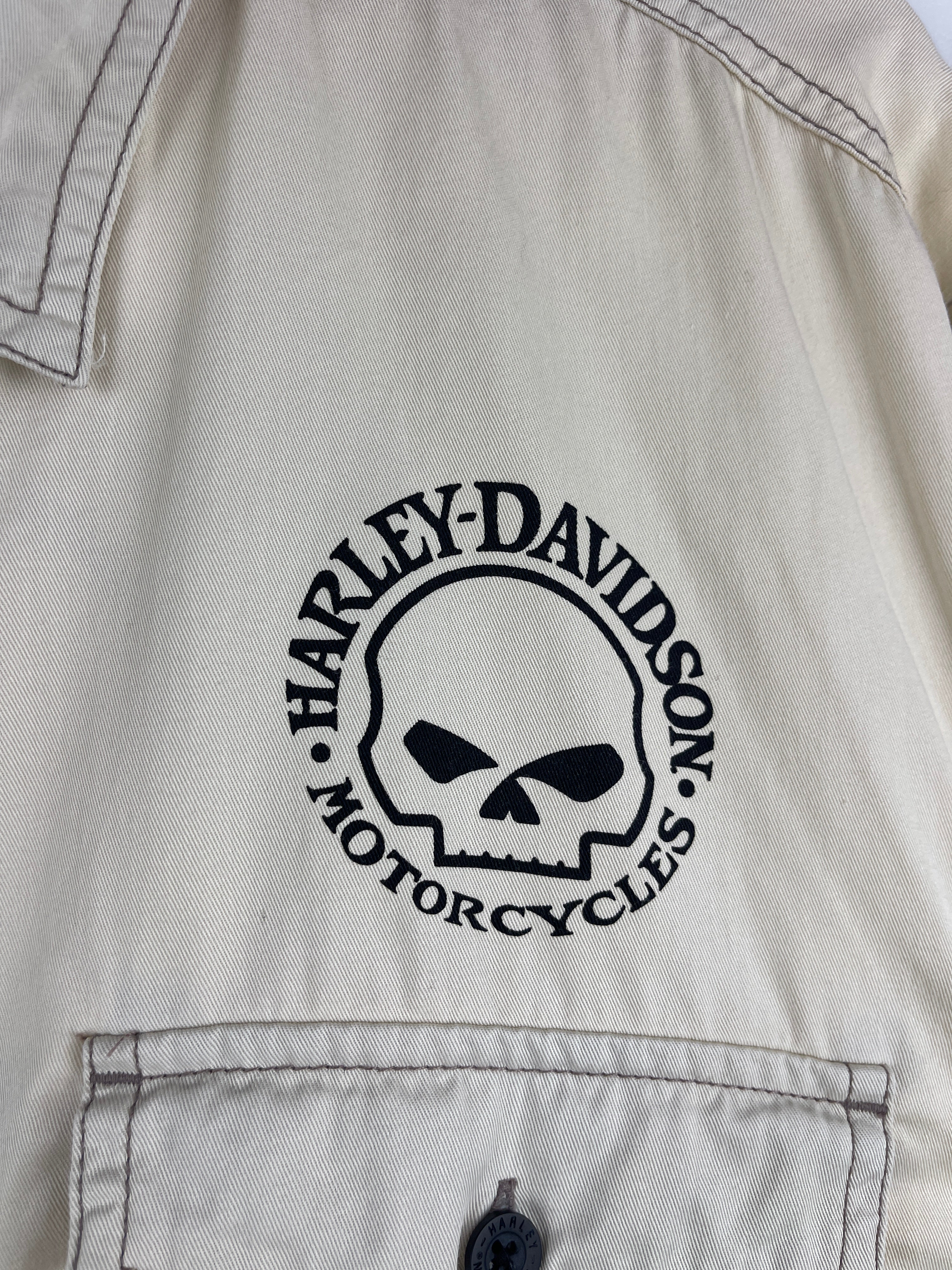 Vintage Harley Davidson Skull Cream Short Sleeve Button Up Shirt