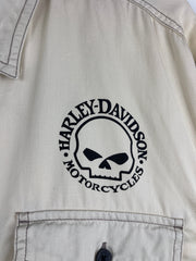Vintage Harley Davidson Skull Cream Short Sleeve Button Up Shirt